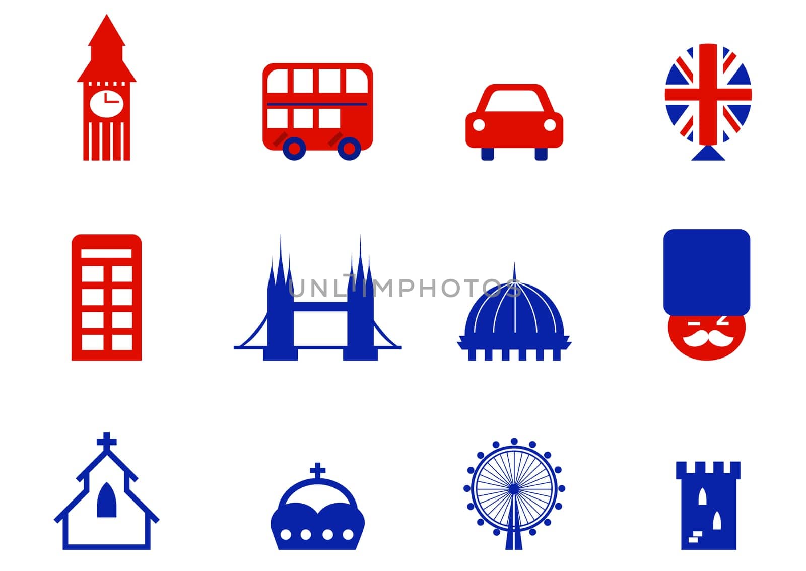 London retro icons set - tourist city attractions and design elements. Vector