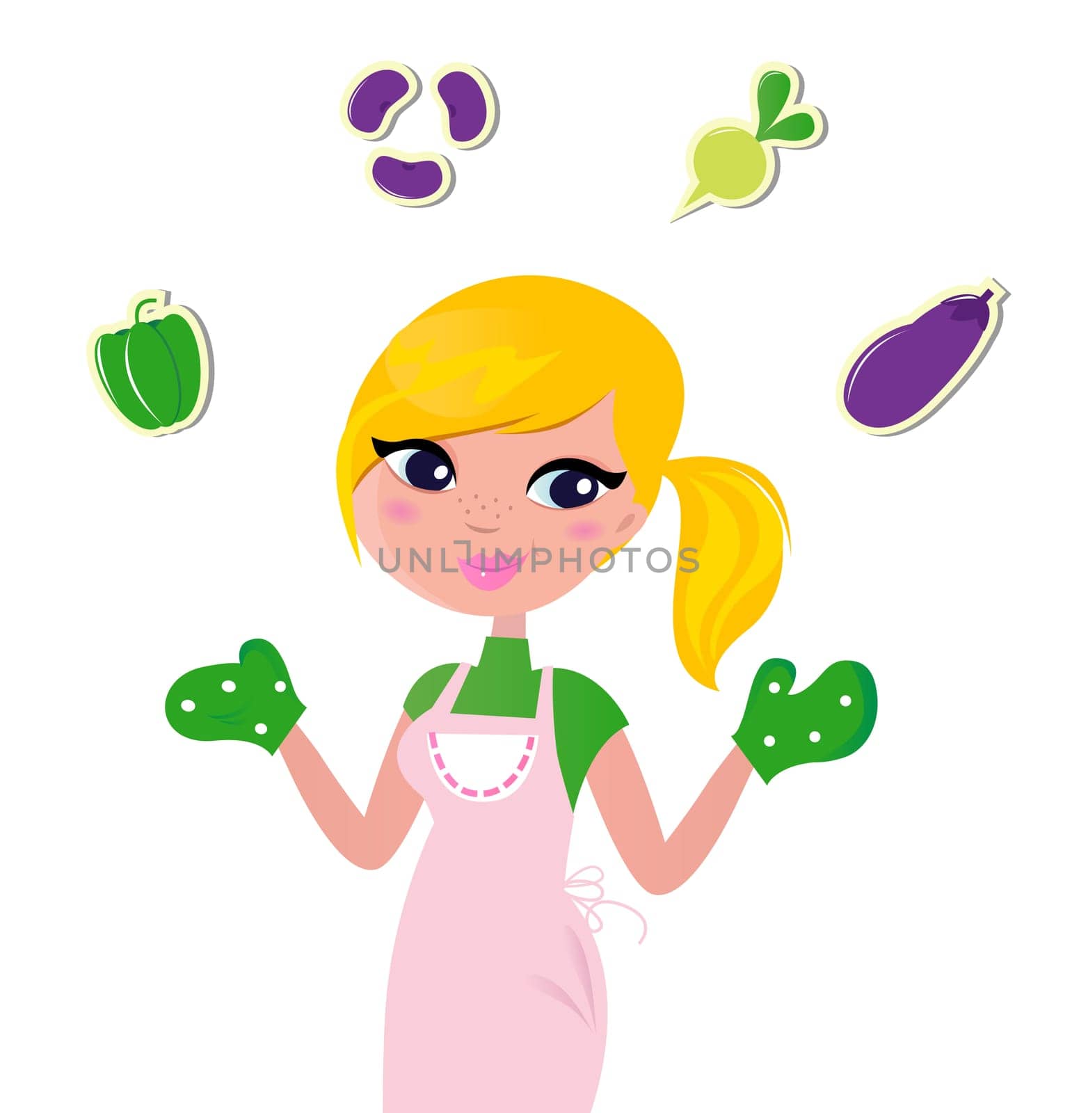 Woman preparing Healthy Food - retro vector cartoon Illustration.