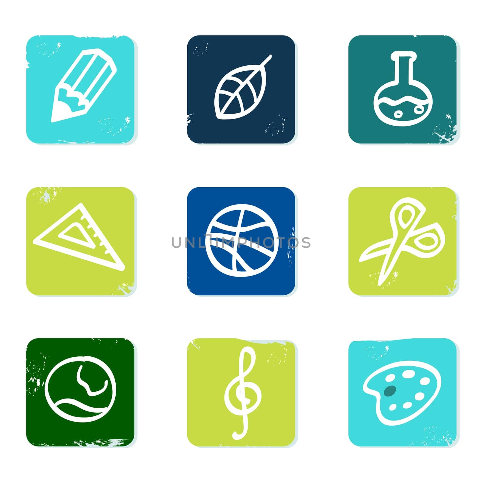 Vector hand drawn icons blocks collection - blue and green.