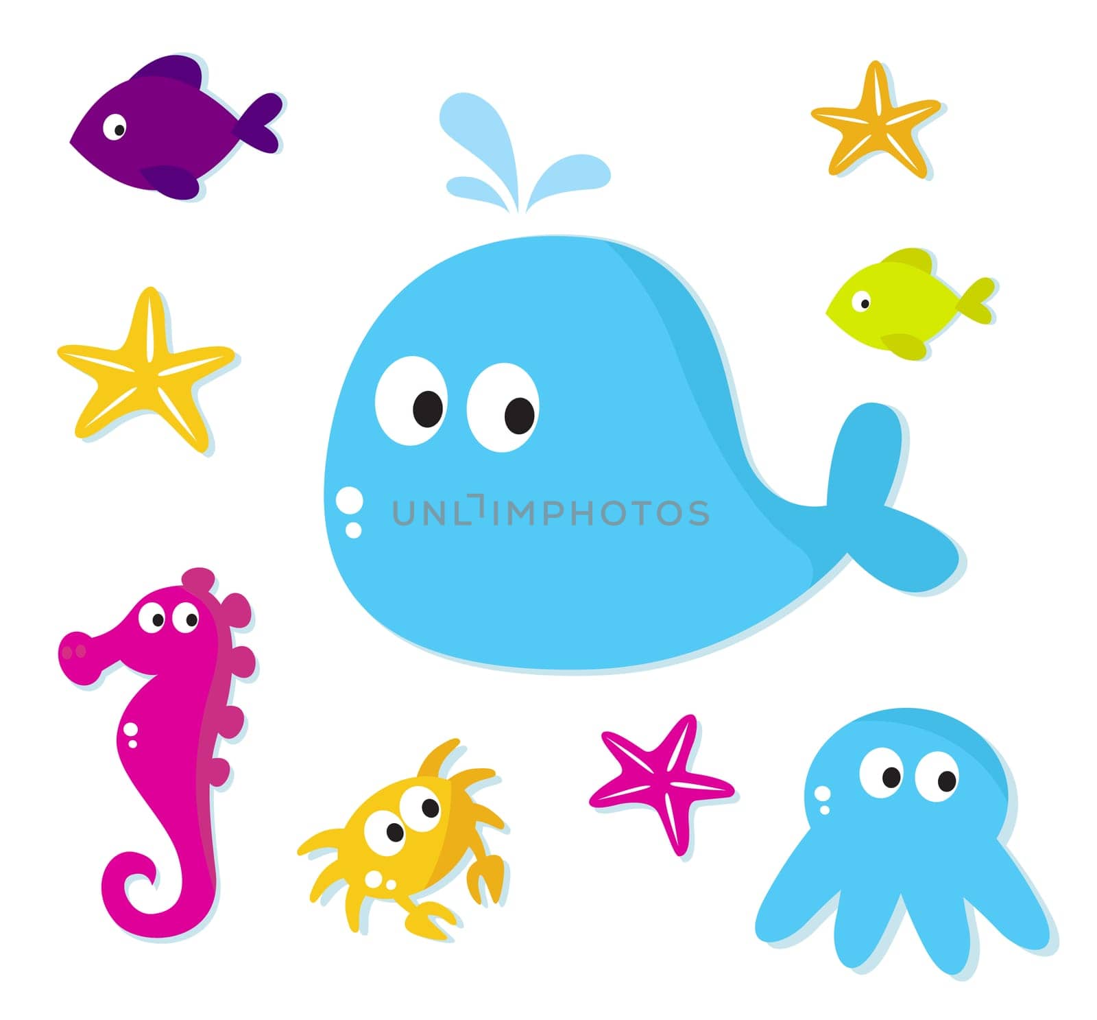 Sea animals icons, Vector cartoon.