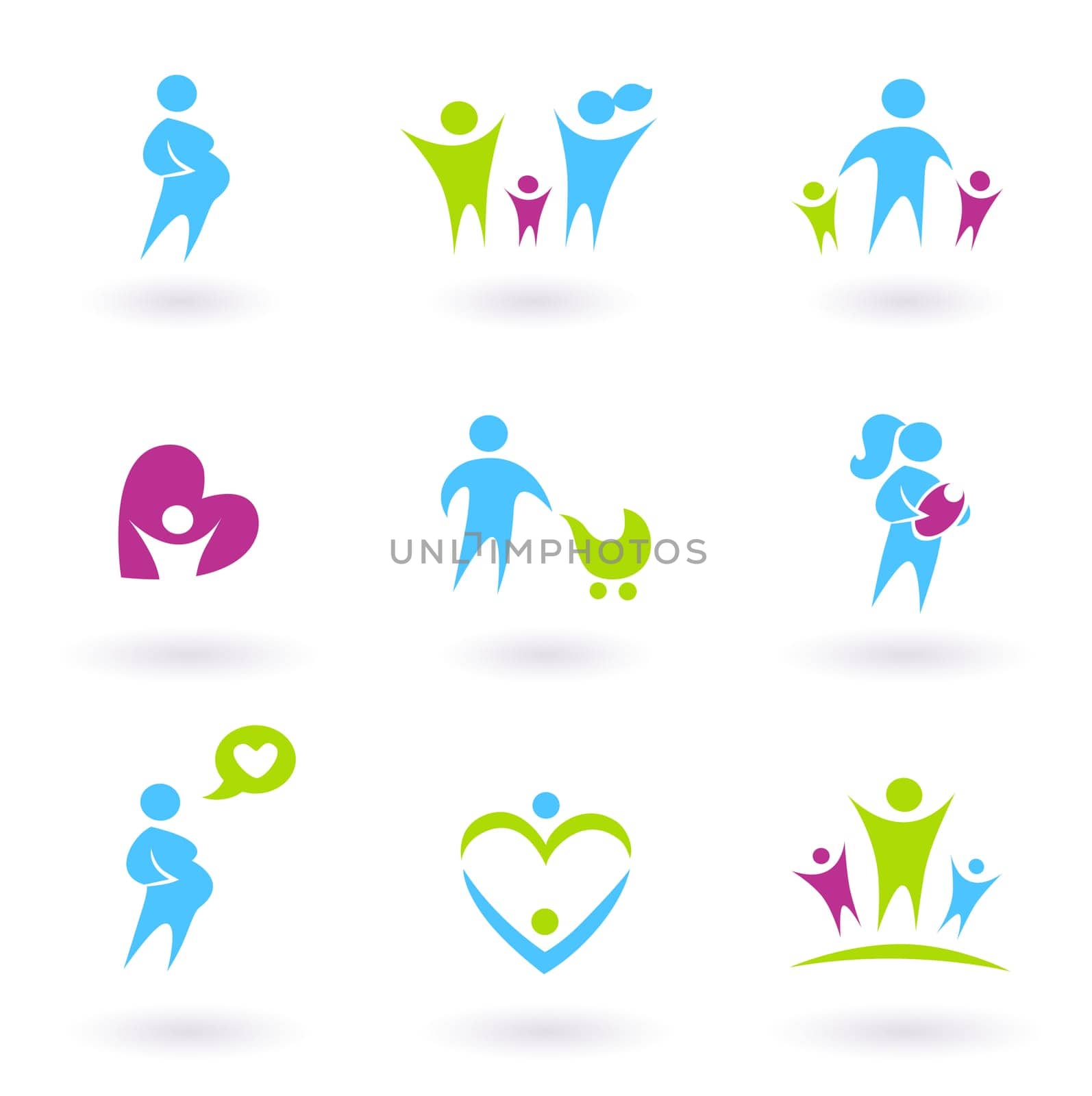 Icon collection - Family, Pregnancy and Parenthood - blue and green