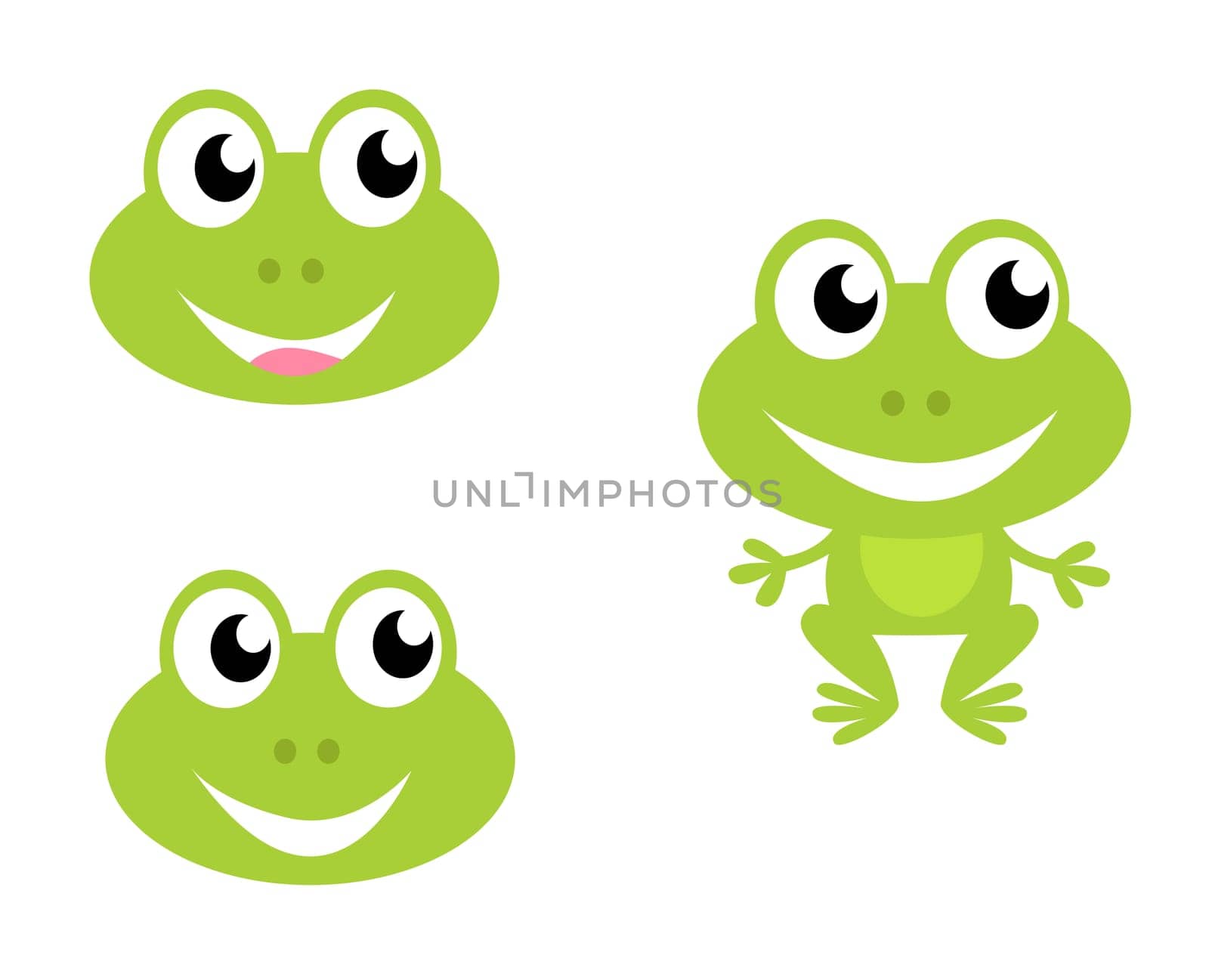 Green frog icon collection. Vector cartoon Illustration.
