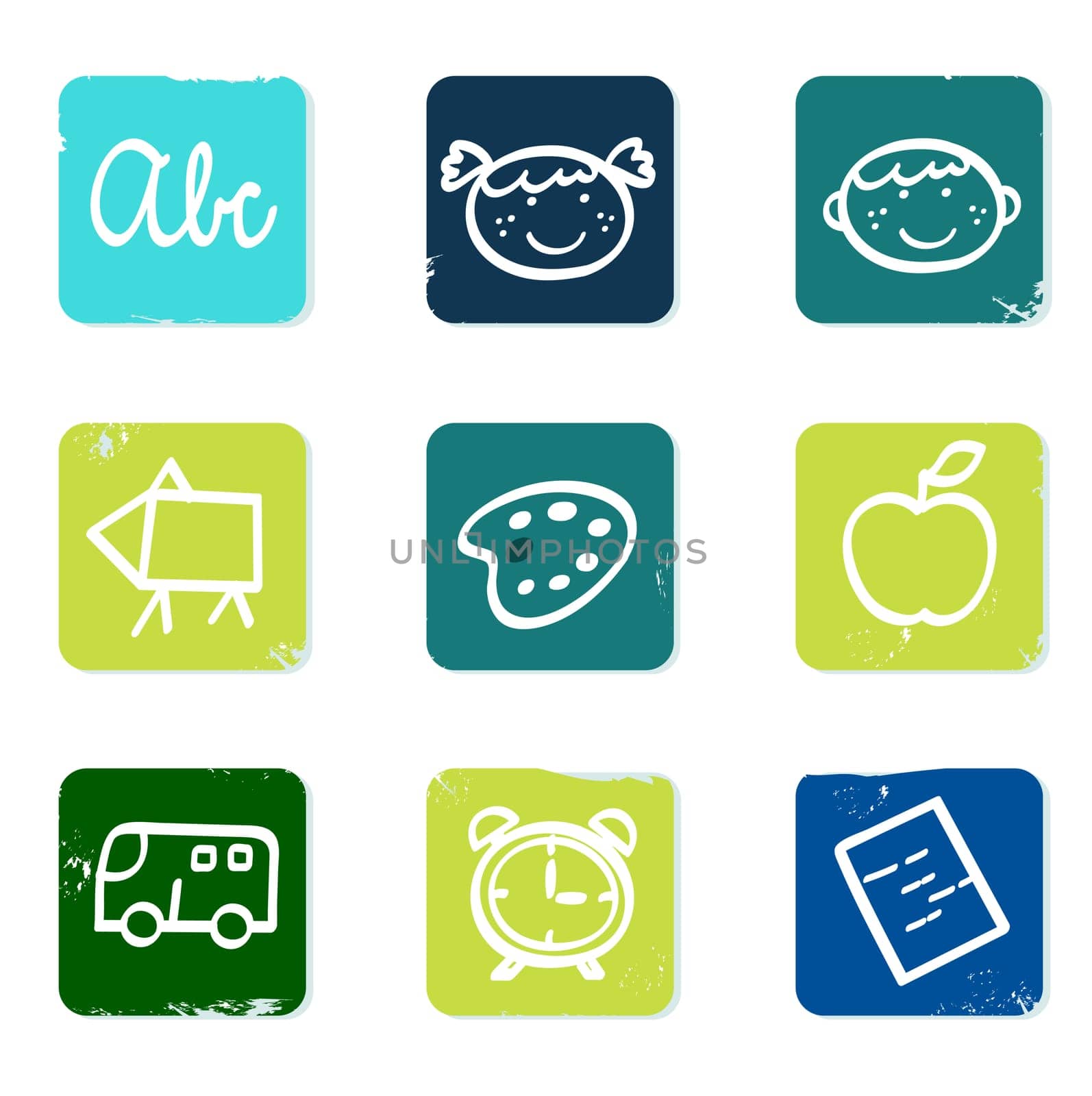 Vector hand drawn collection of school icons isolated on white.