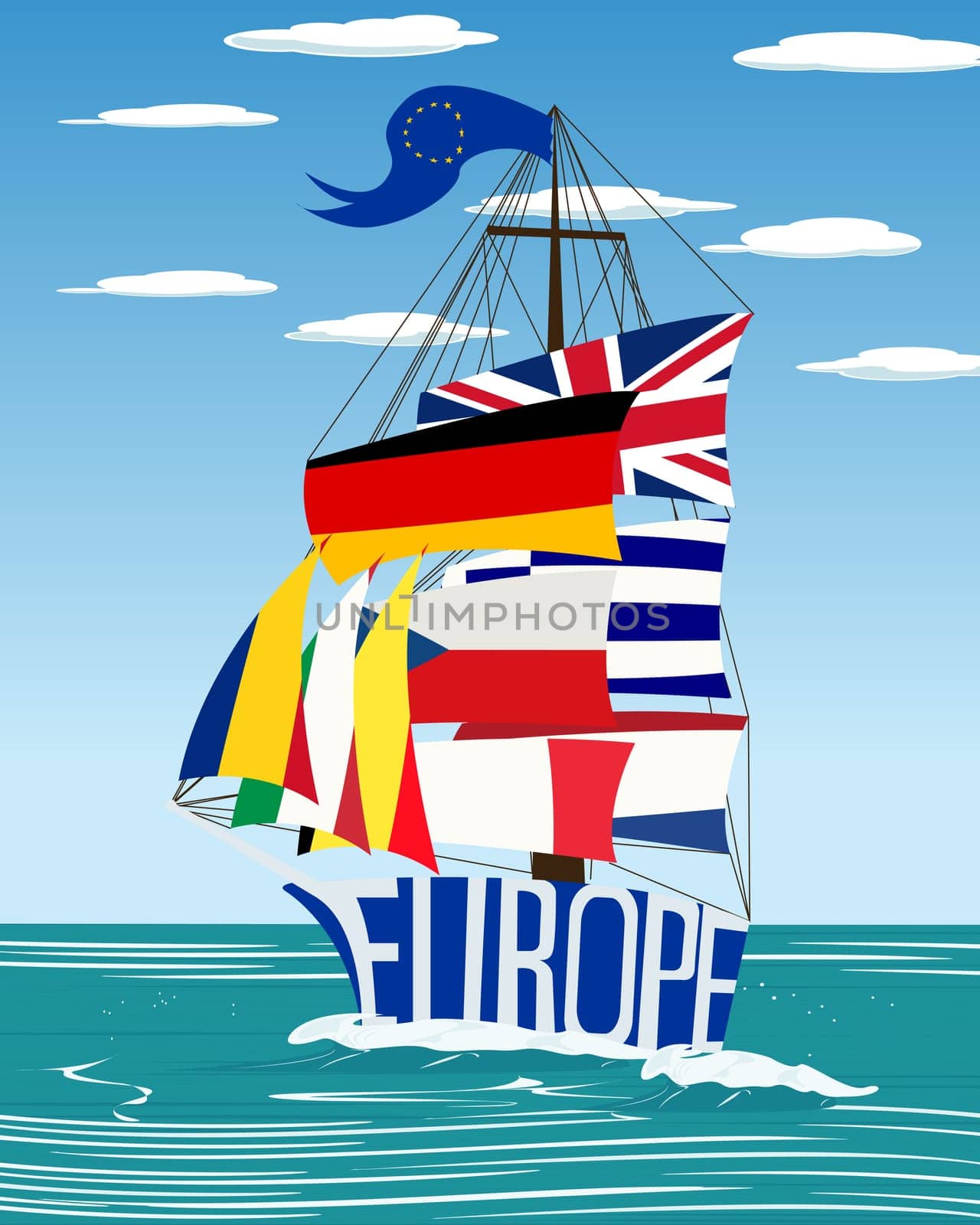 Conceptual European Union flag ship graphic