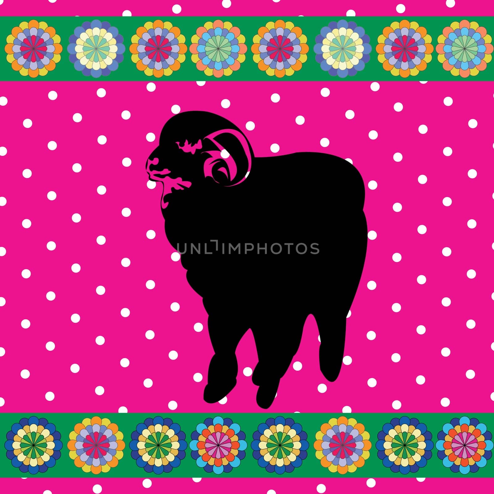 Sheep clipart background, retro style card