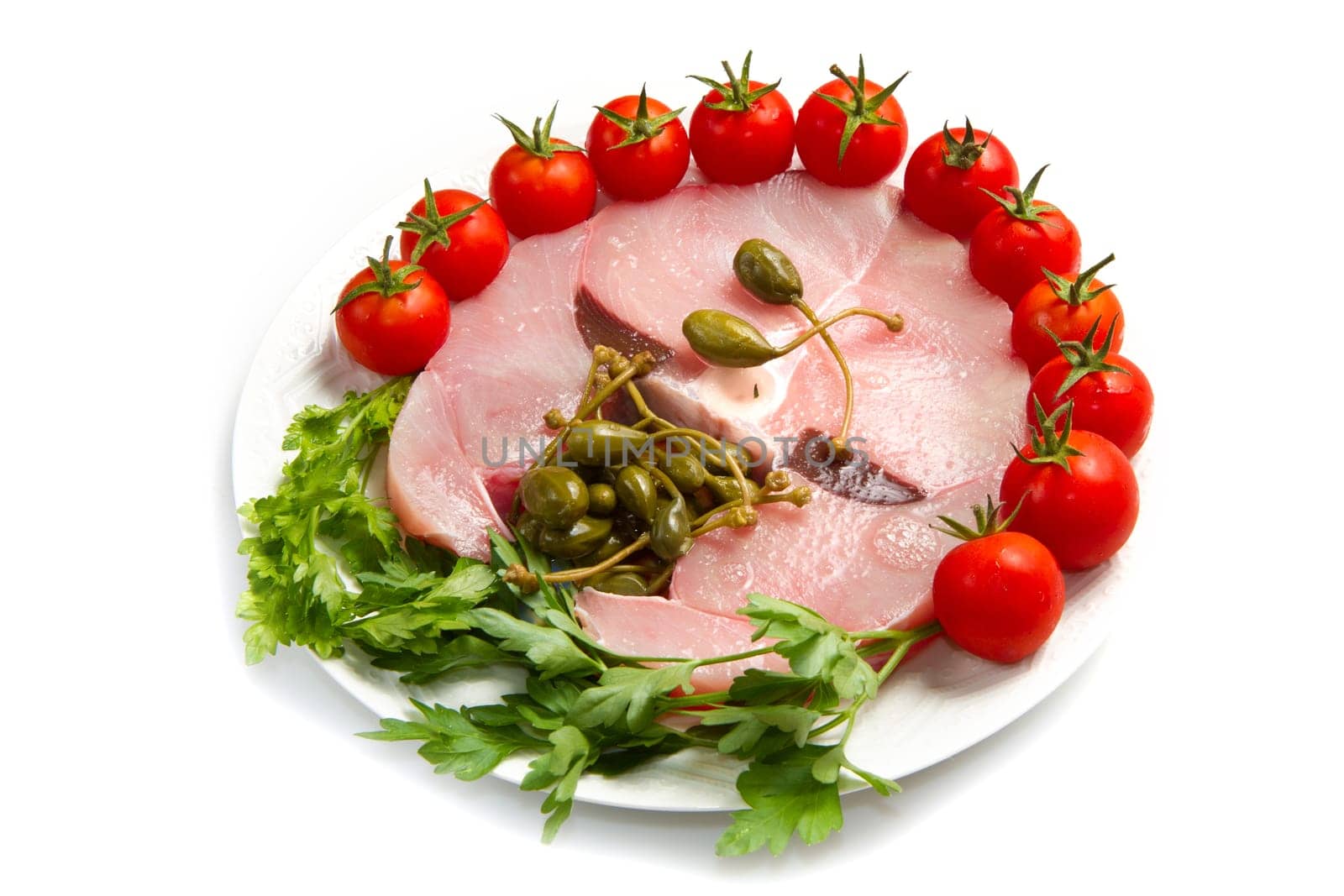 Studio closeup of fresh raw swordfish  fillets