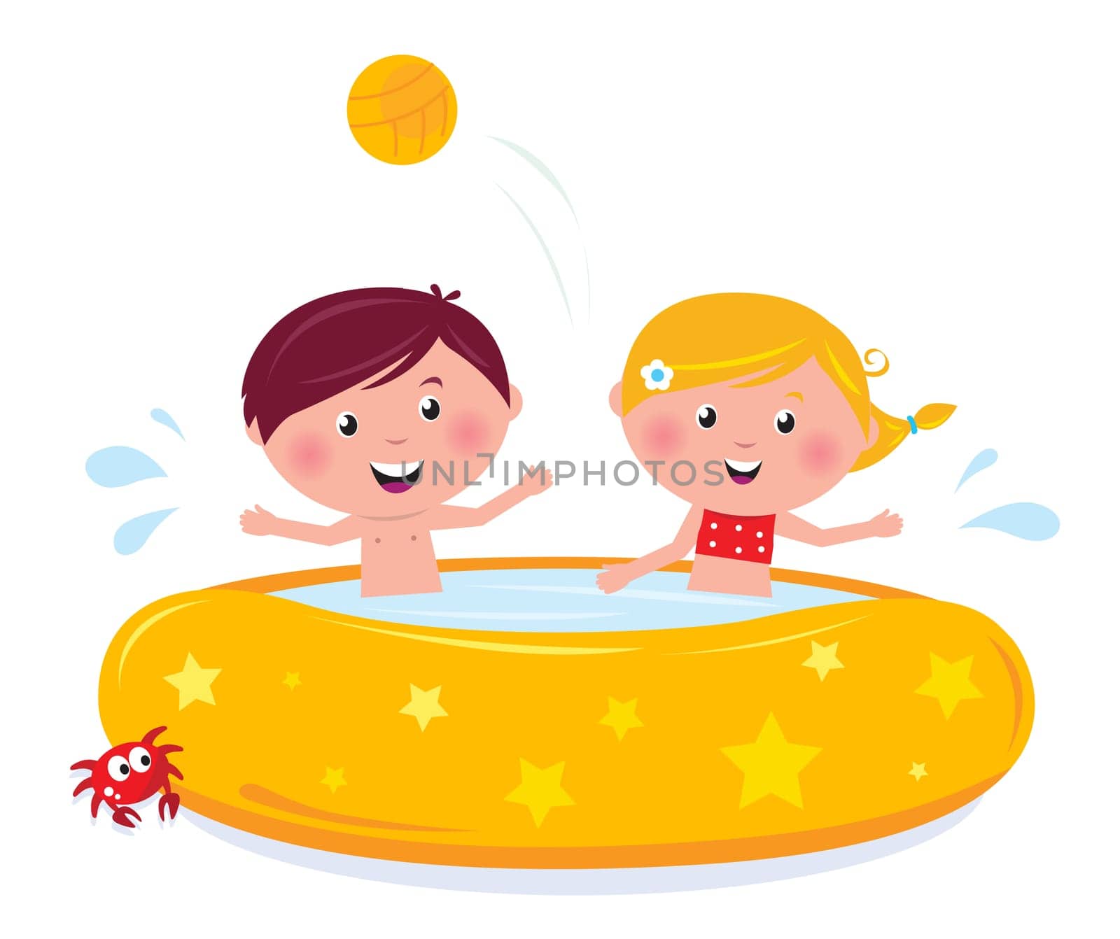 Happy smiling kids in swimming pool, summer illustration cartoon vector.