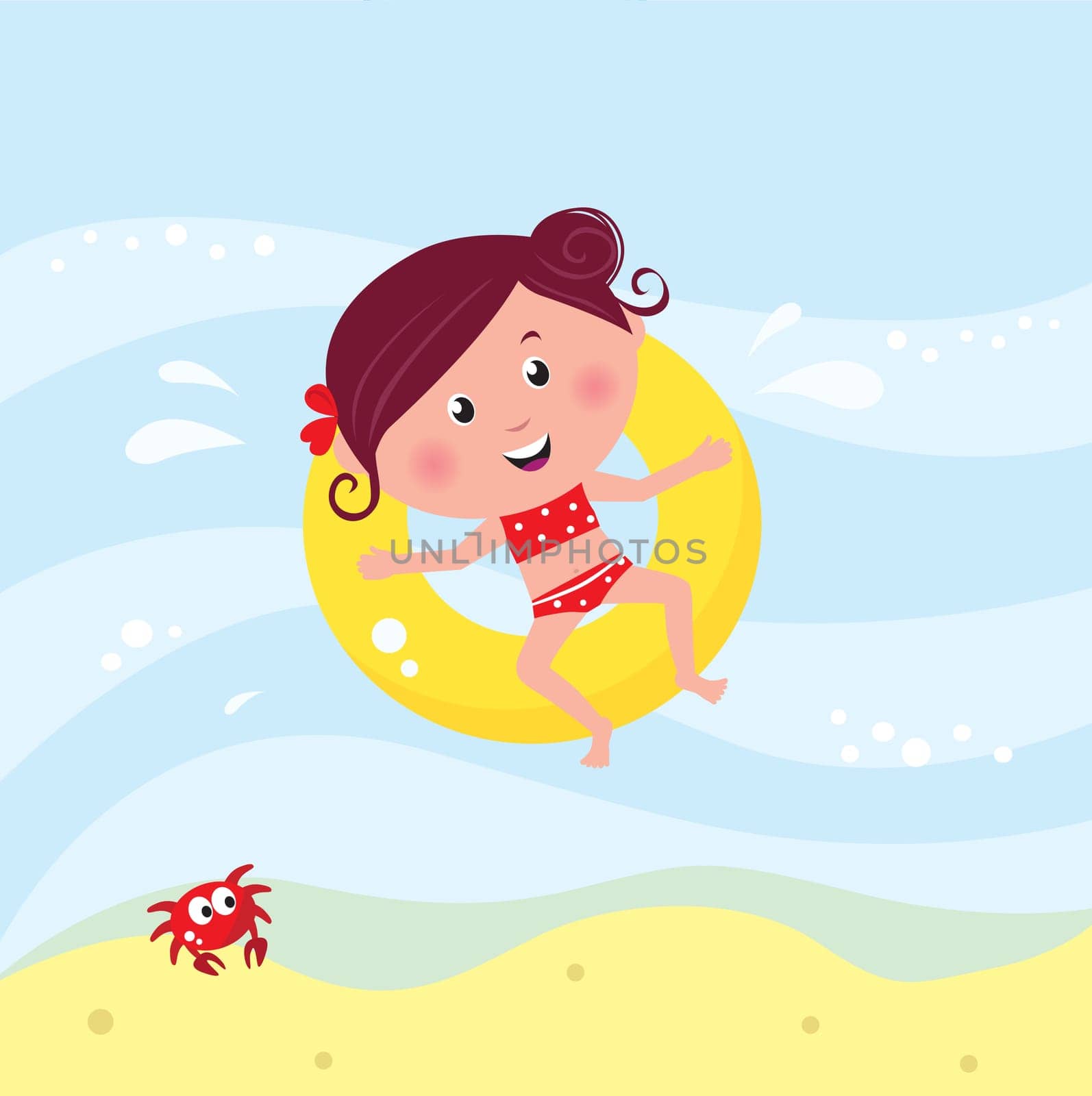 Vector cartoon illustration of cute swimming child.