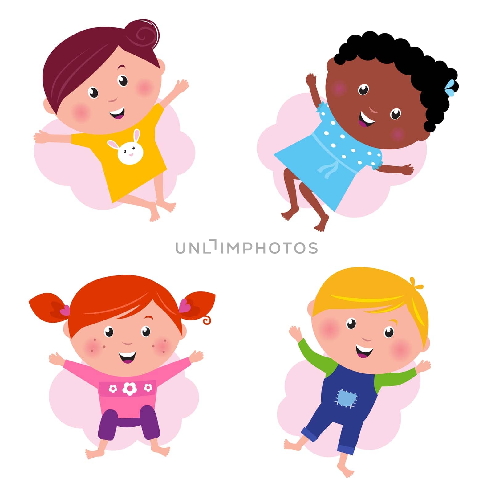 Happy smiling jumping kids. Vector Illustration.