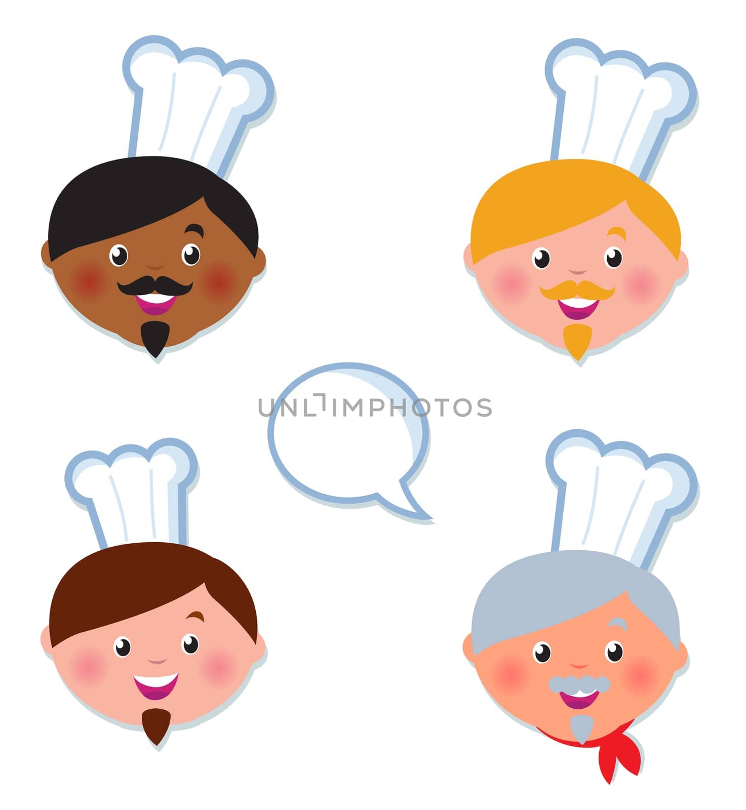 Cute multicultural Cheef icons - isolated on white.