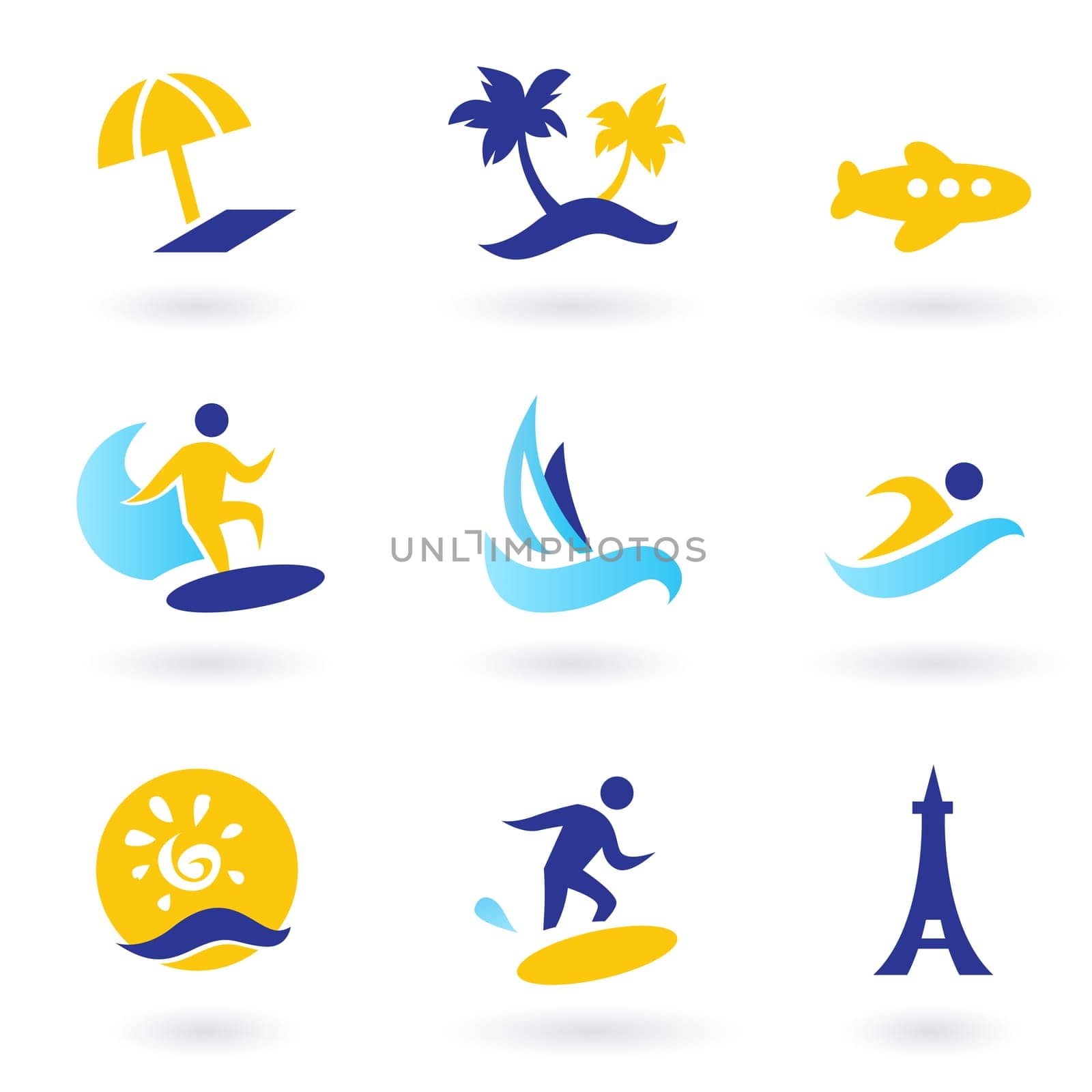 Icons collection of stylized travel and vacations icons. Vector