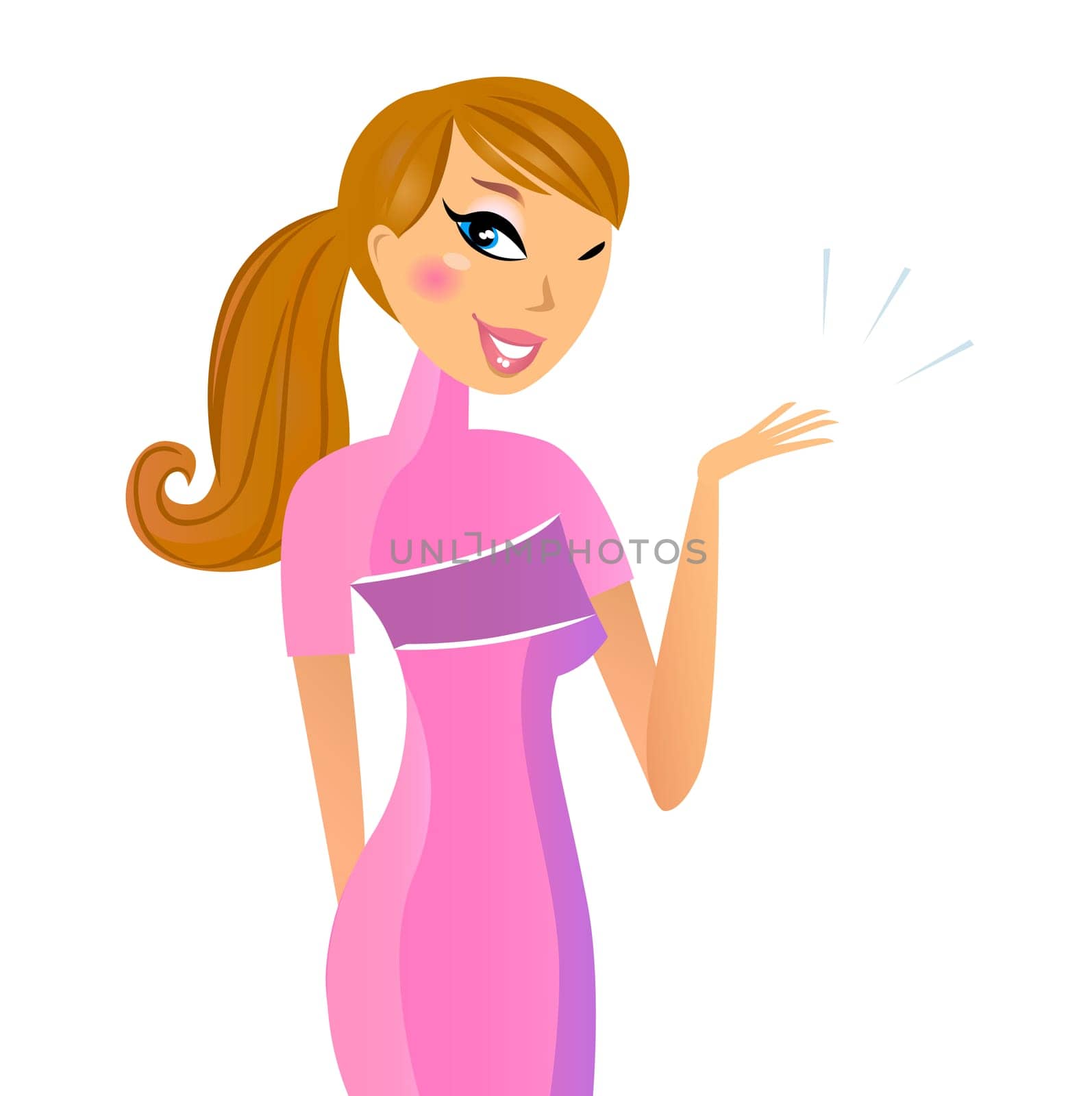 Business woman makes presentation, isolated on white. Vector Illustration.
