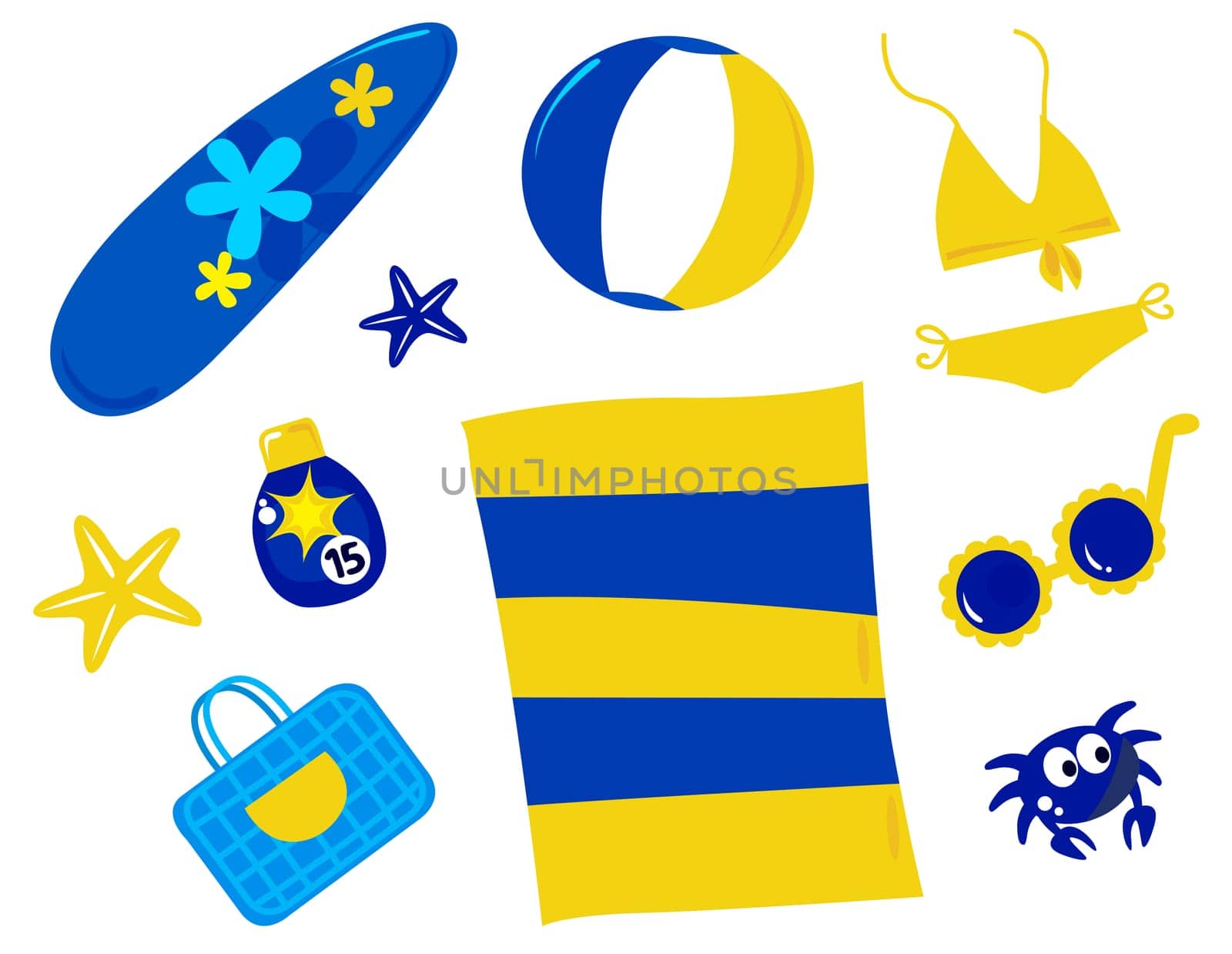 Vector icons collection of summer and beach retro items.