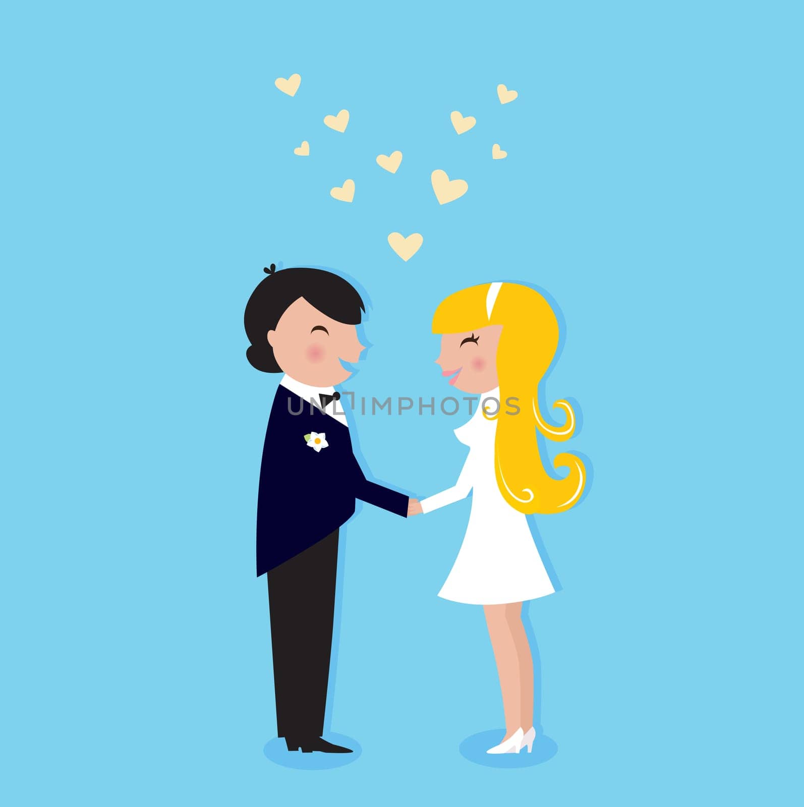 Cute Bride and Groom. Vector illustration.