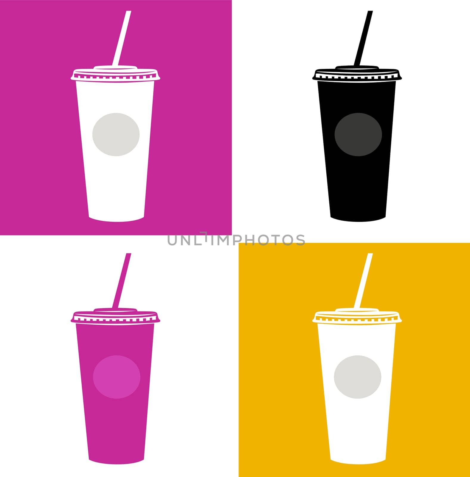 Plastic cups in pop art style. Vector Illustration.