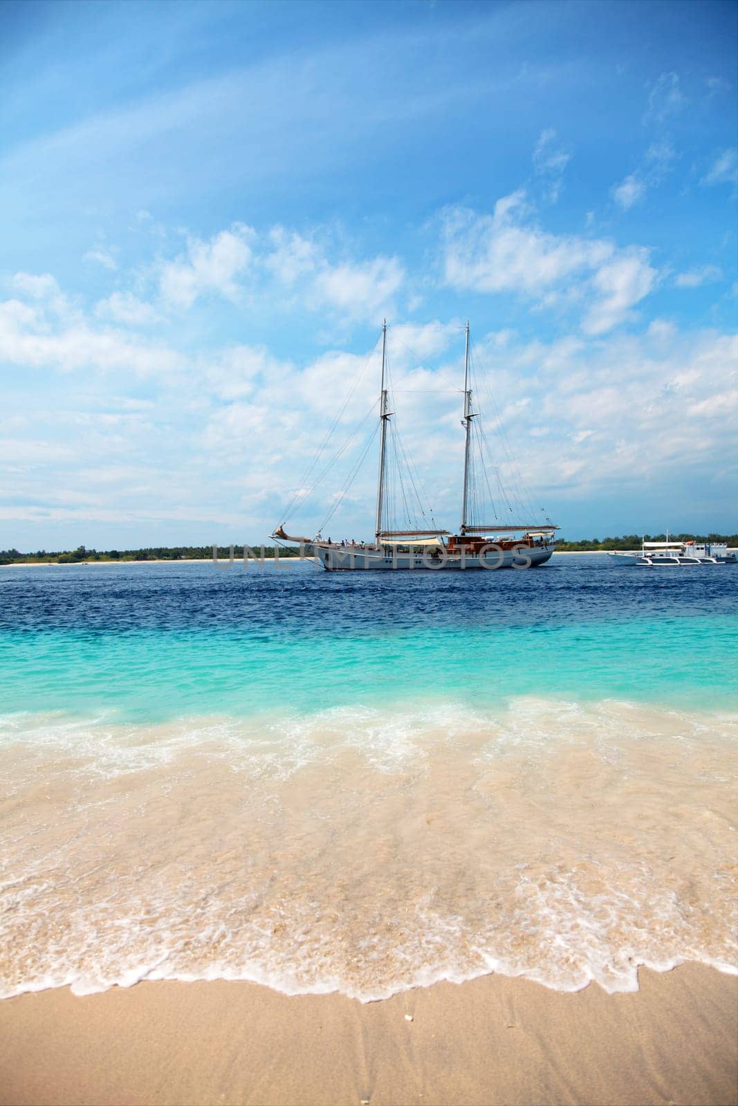Luxury boat on a stunning beach in Gili Trawangan, Indonesia