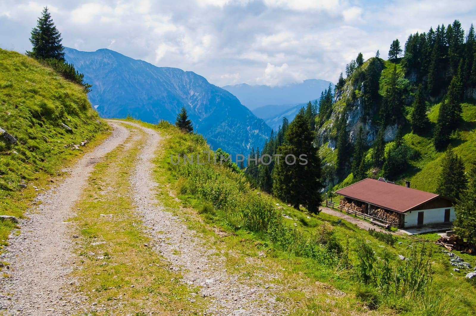 A mountainous dirt road in the german alps.