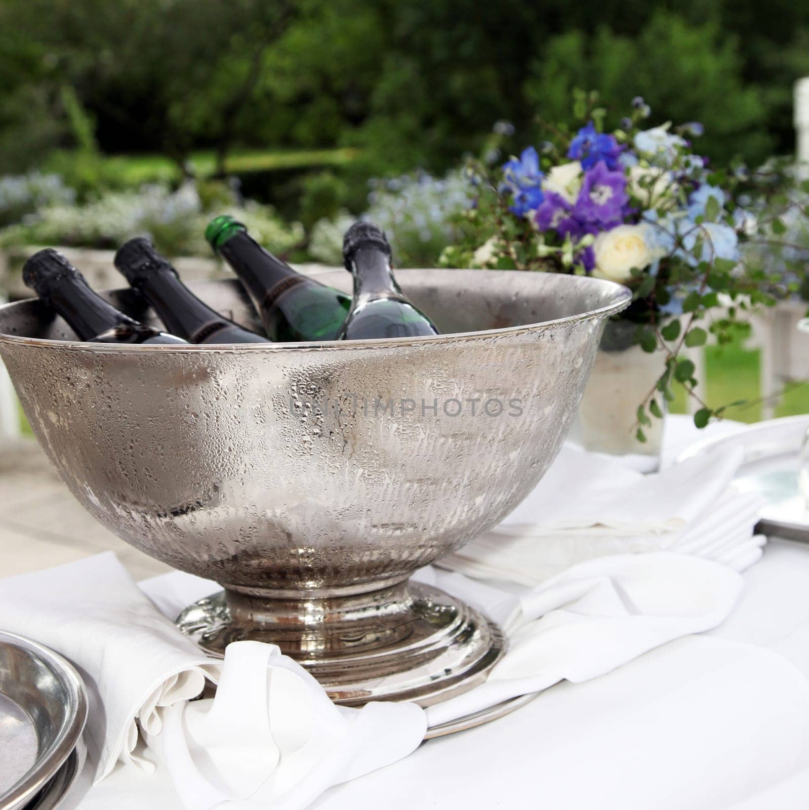 Many champagne bottles in a champagne cooler - square