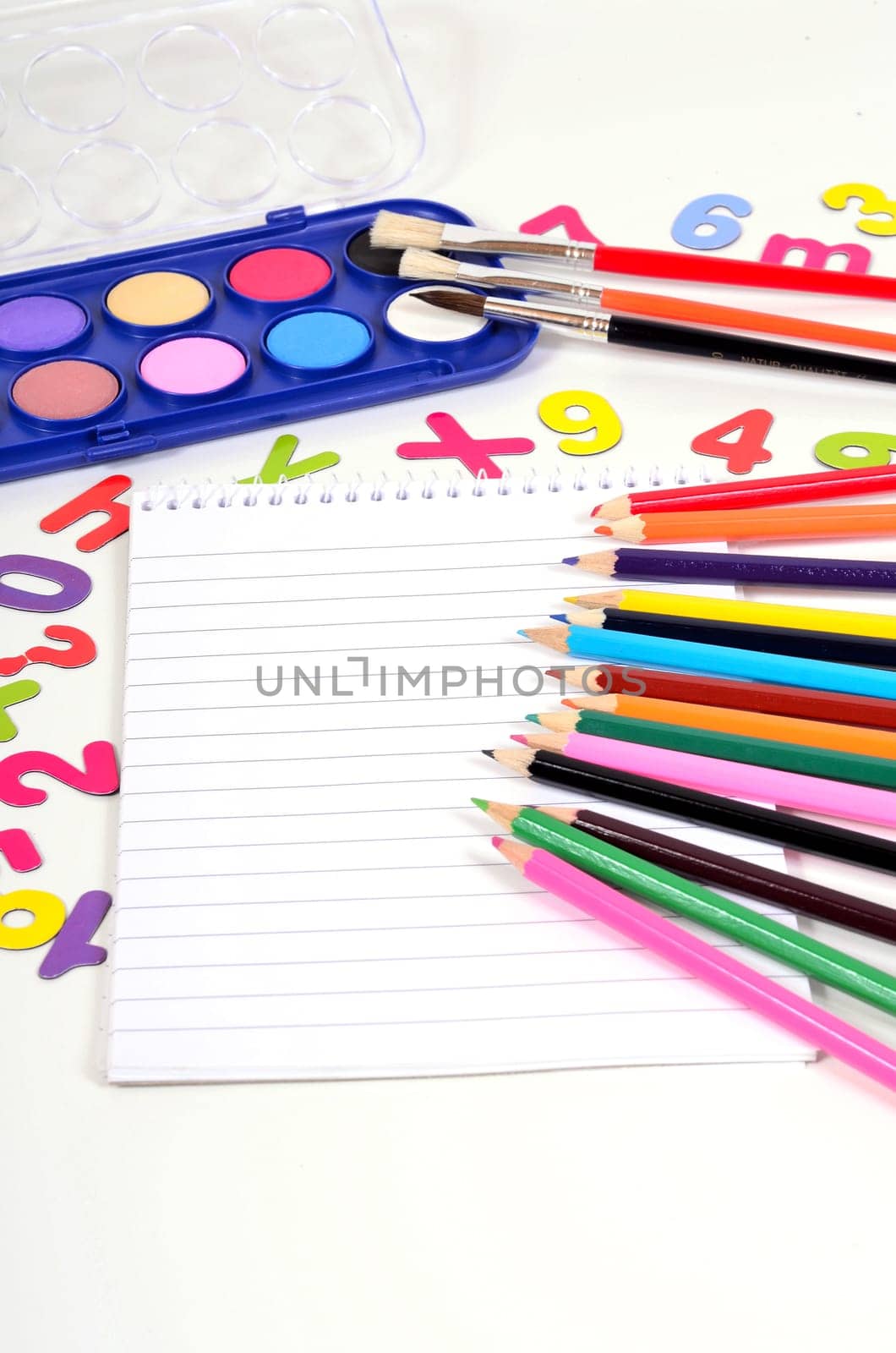 School Brushes Letters Numbers Pens Colorful