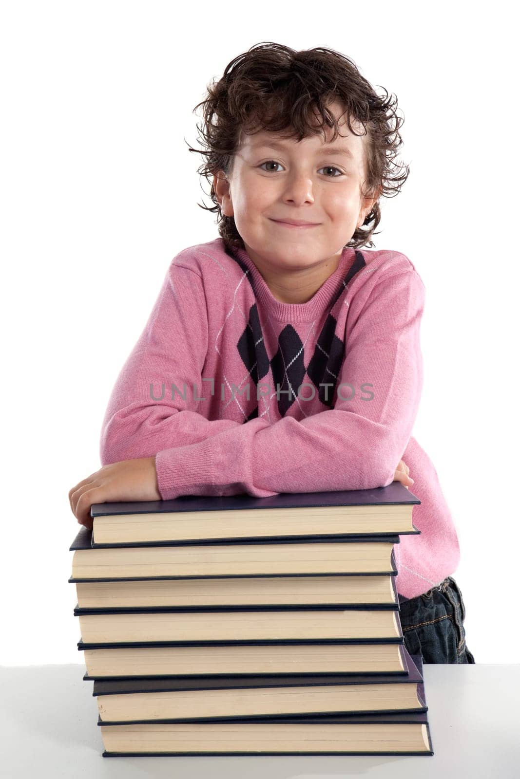 Adorable child student on a over white background