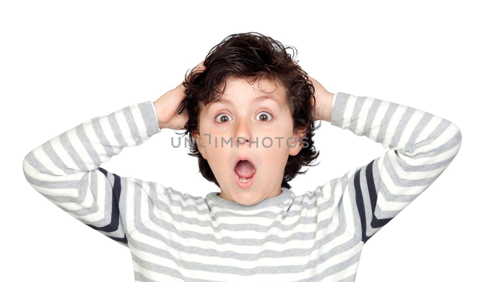 Surprised child isolated on white background