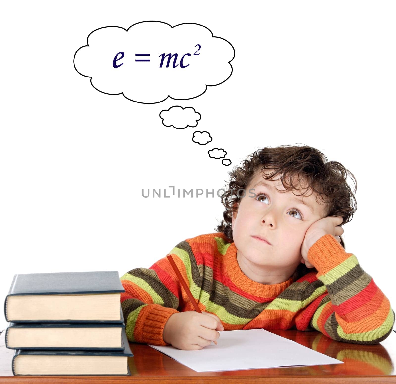 Pensive beautiful student isolated on white background