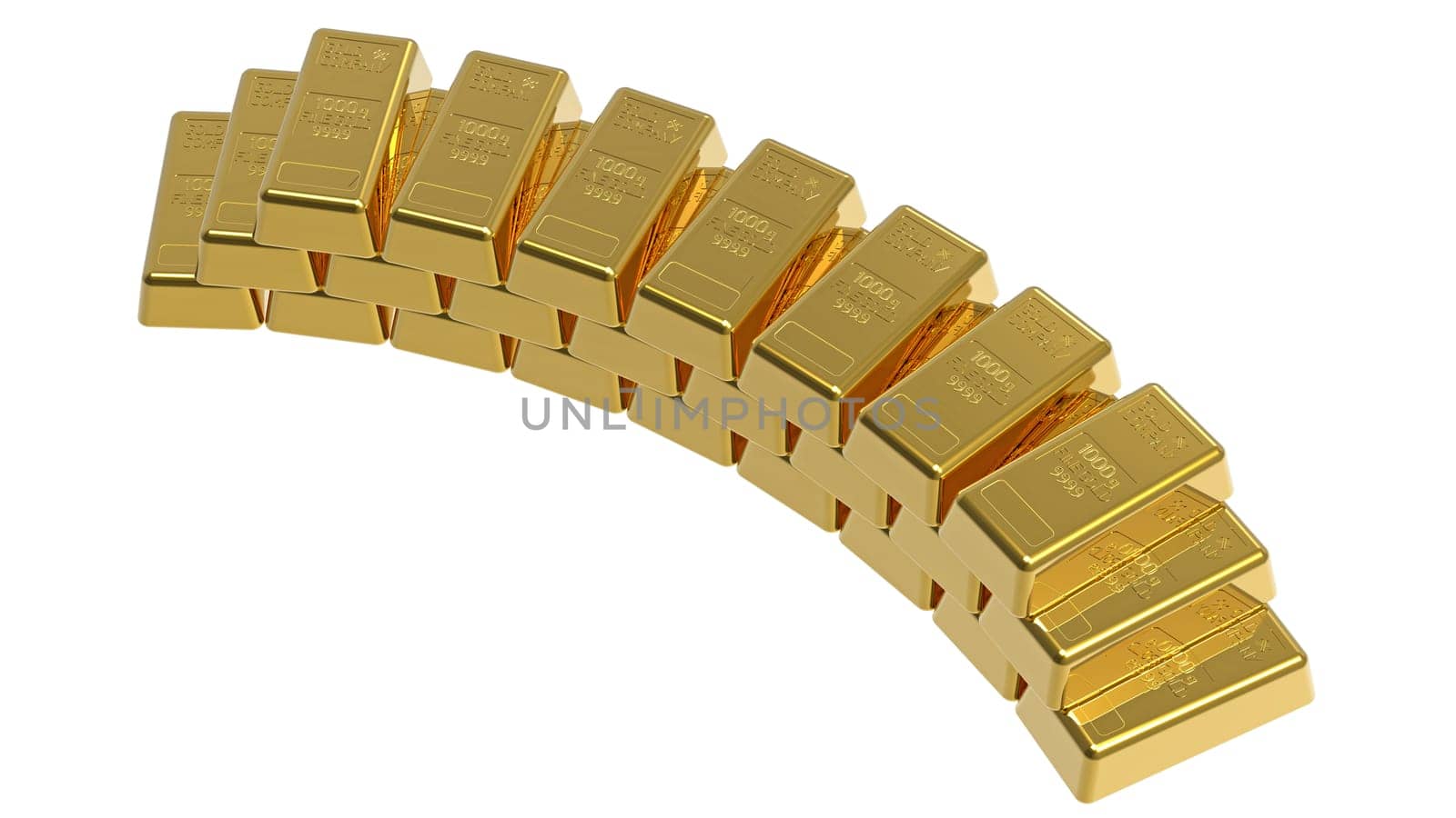 Gold bullion isolated on white 3d render