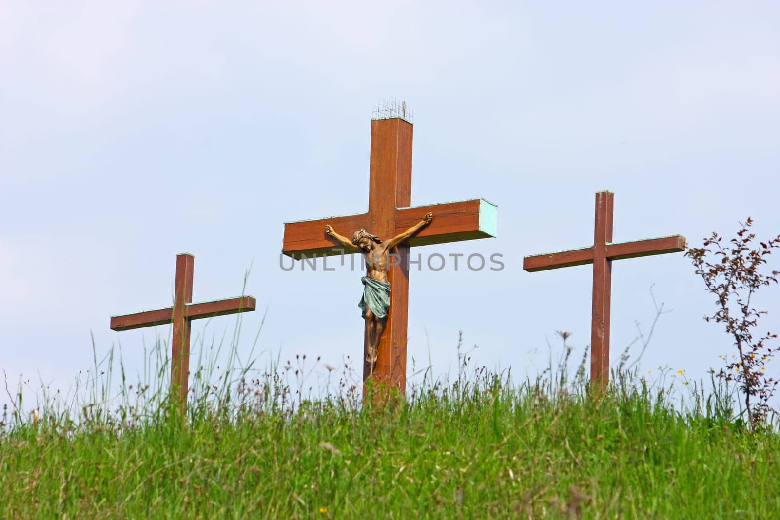 Jesus Christ crucified symbol of God&#039 s eternal love on the top of the hill