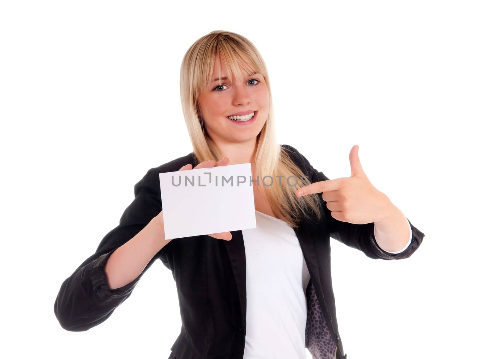 Young woman with business card
