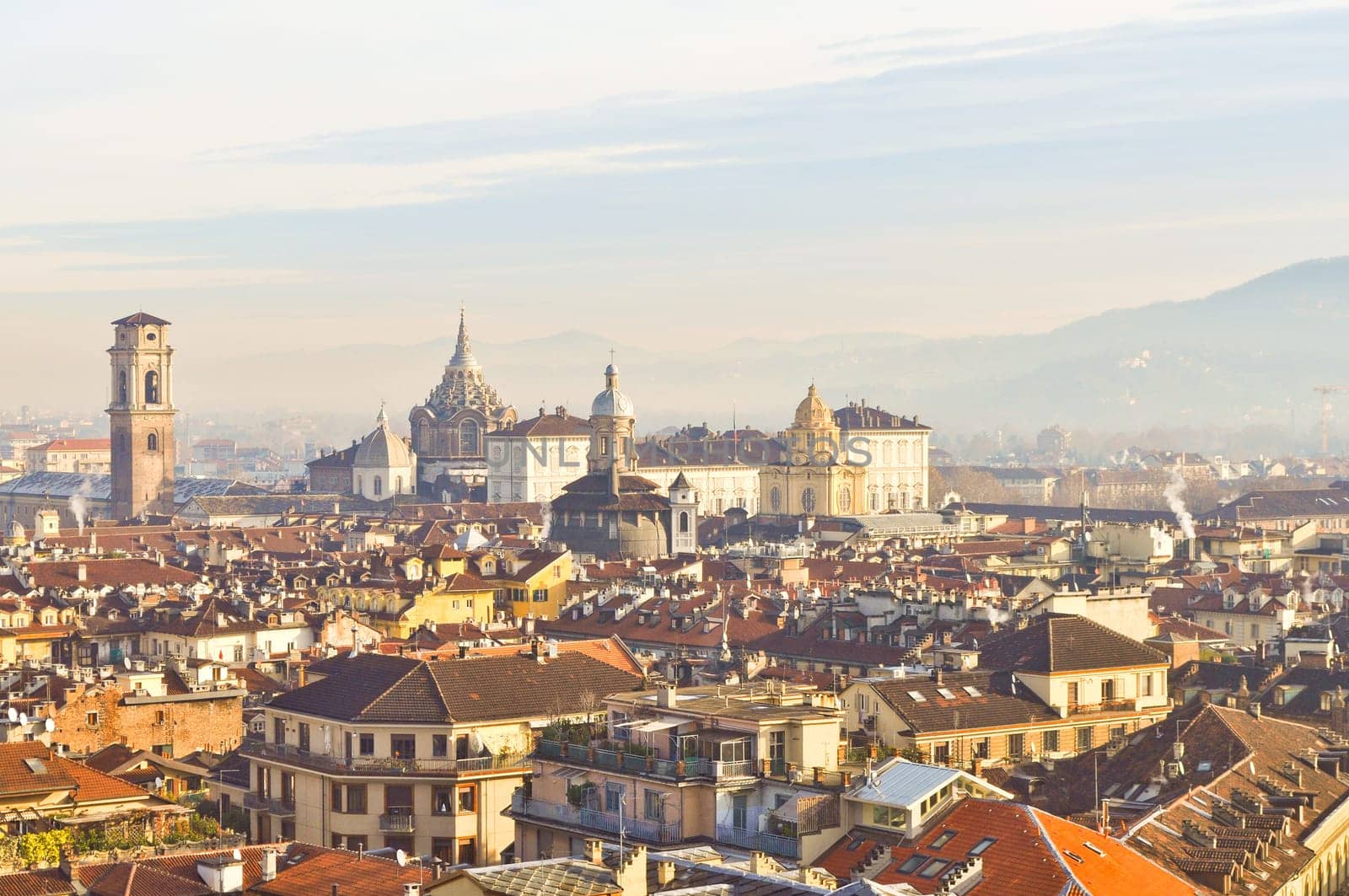 City of Turin (Torino) skyline panorama birdeye seen from above