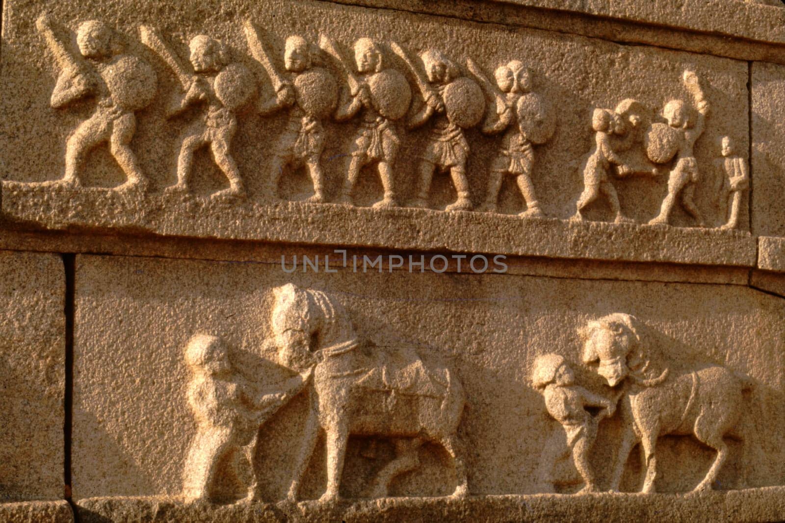 Warriors, Wall Carving, Hazara Rama Temple, Hampi, Karnataka, India