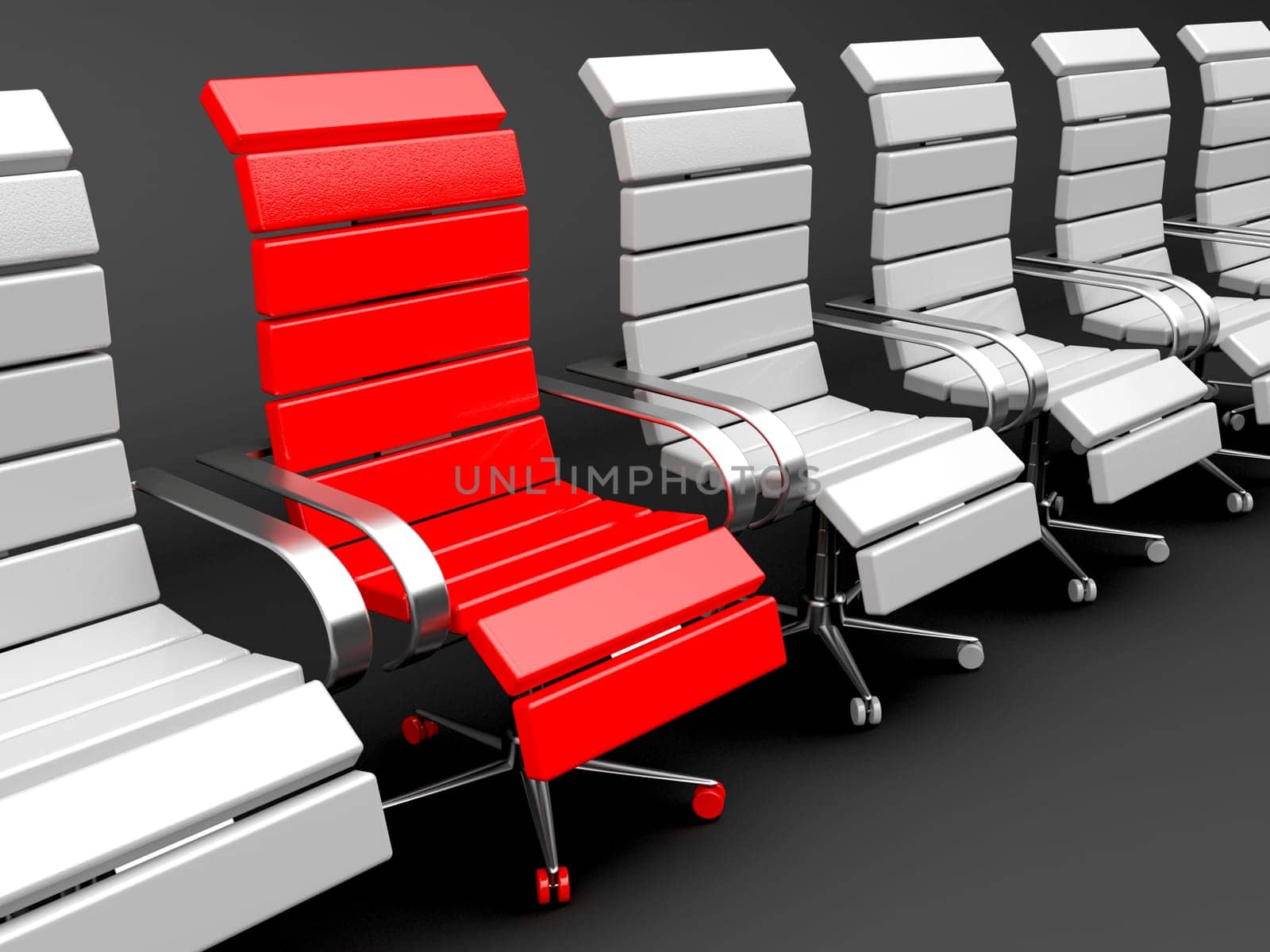 Red armchair for leader and gray for others - leadership concept