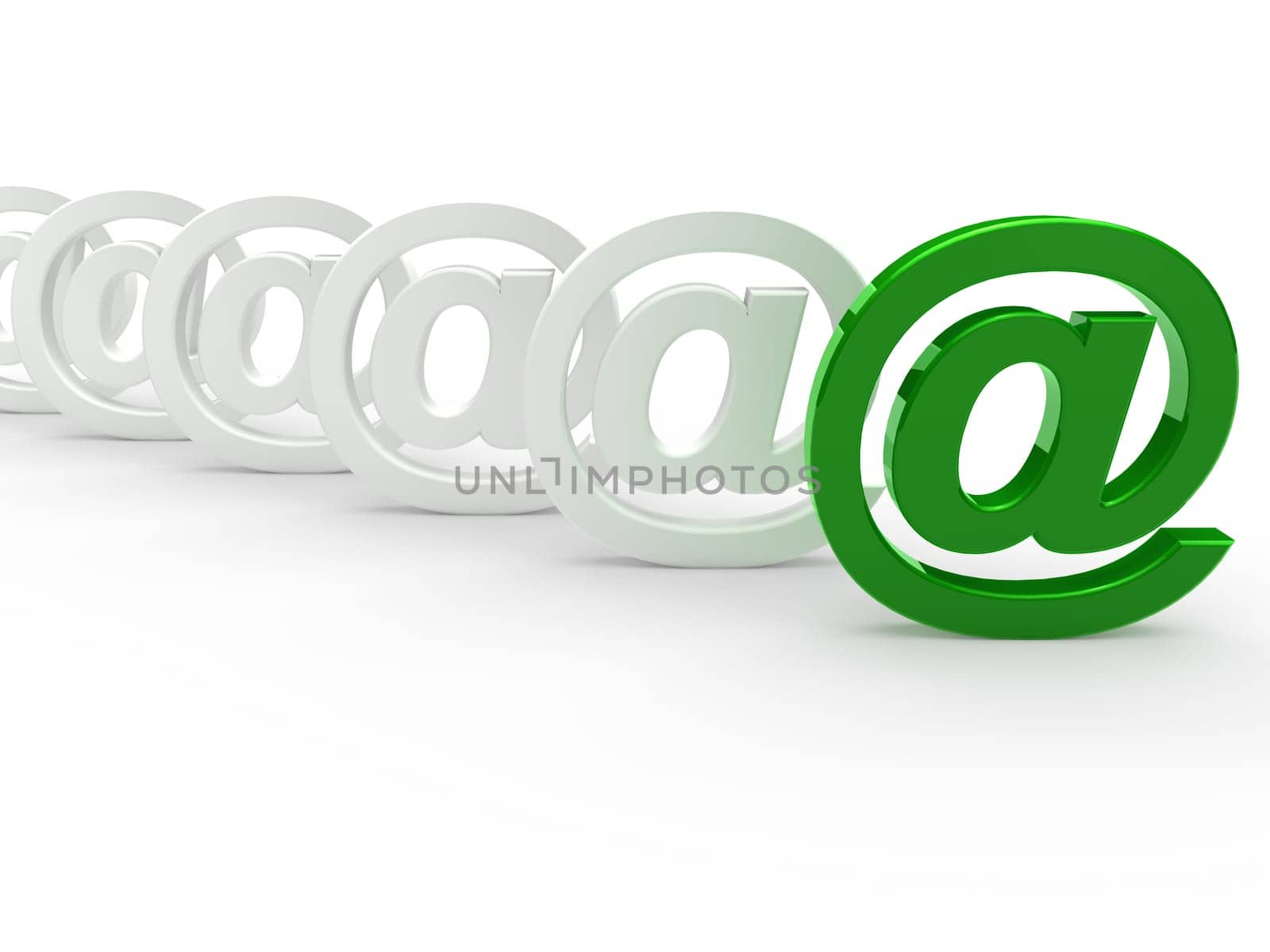 3d green white email sign icon mail
