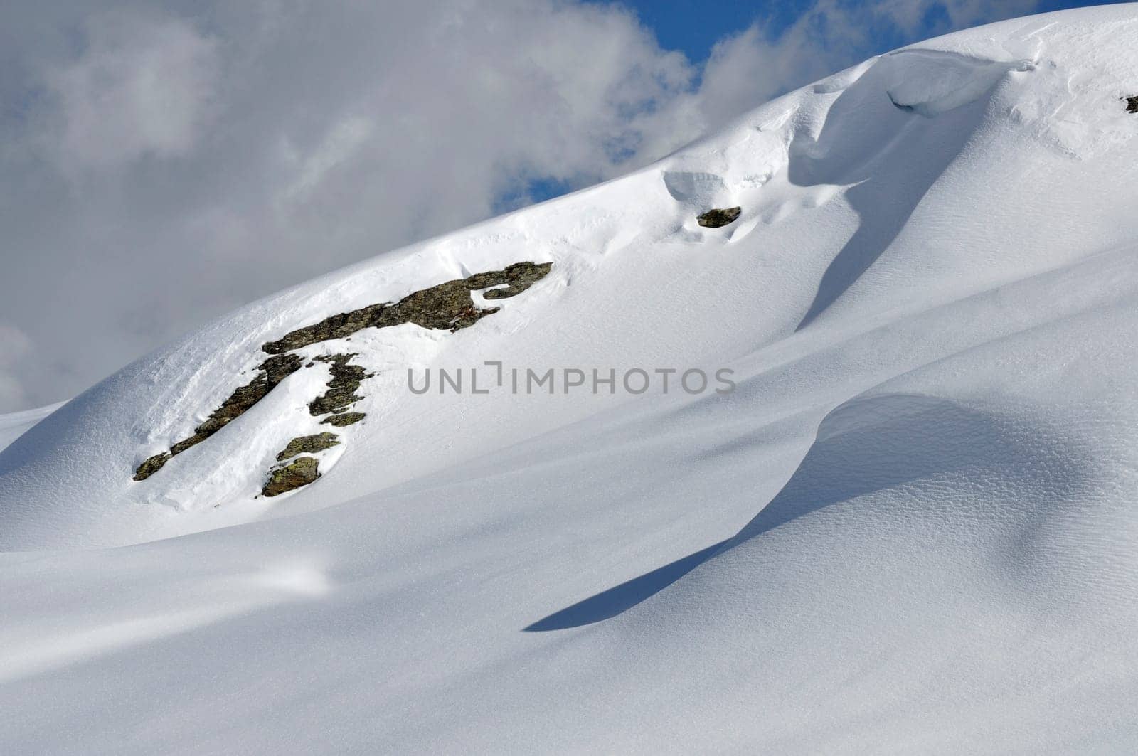 snow and rock on smooth slopes