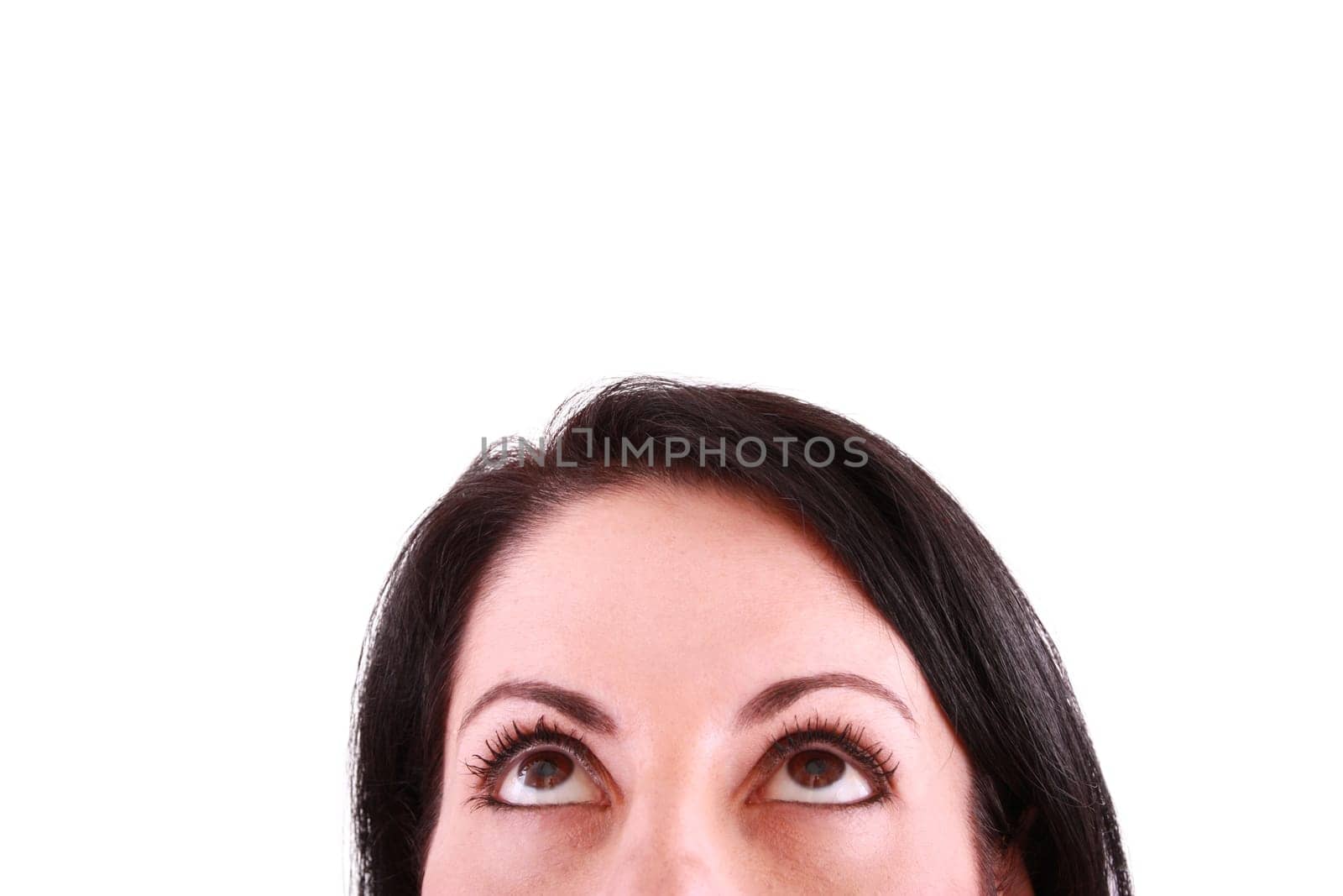 girl looking up isolated on white