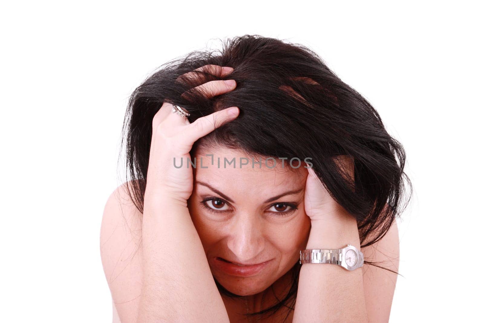 screaming woman, isolated over white background