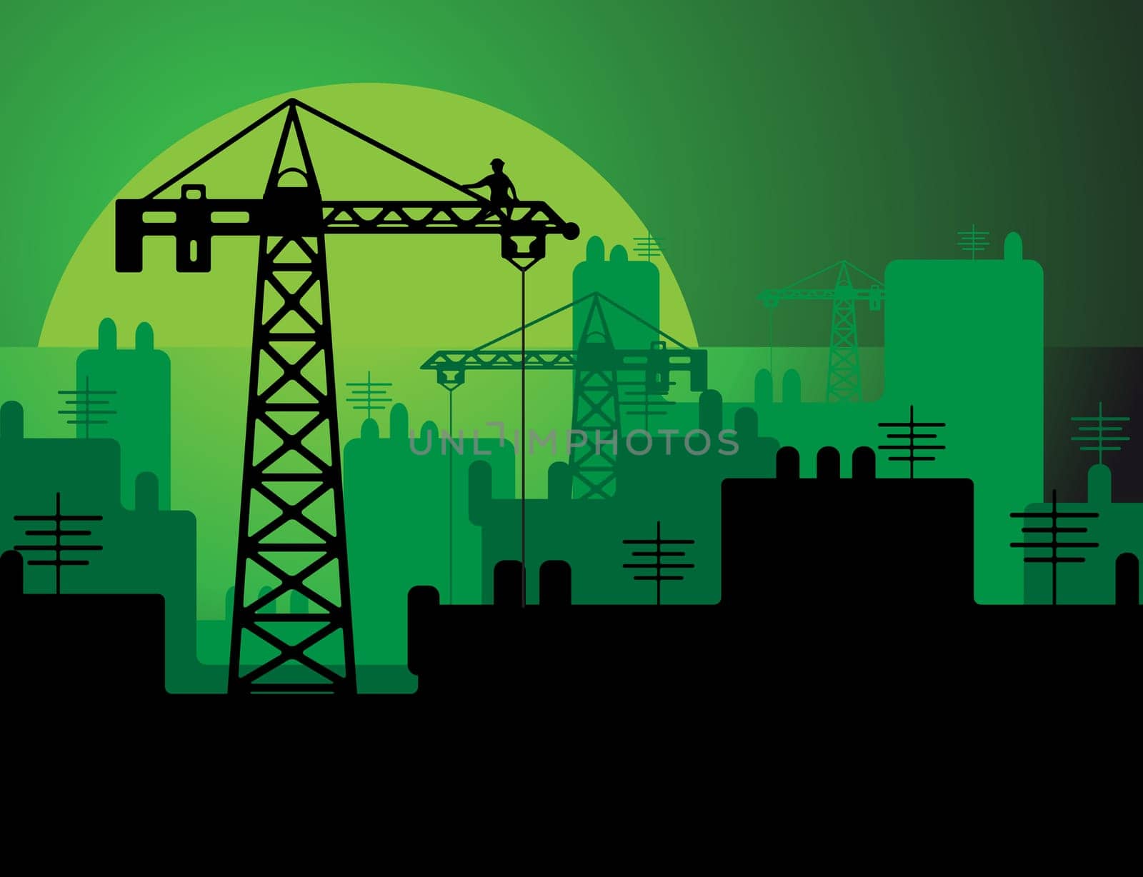 Construction in a city  or port. Vector illustration made ​​in bold colors.
