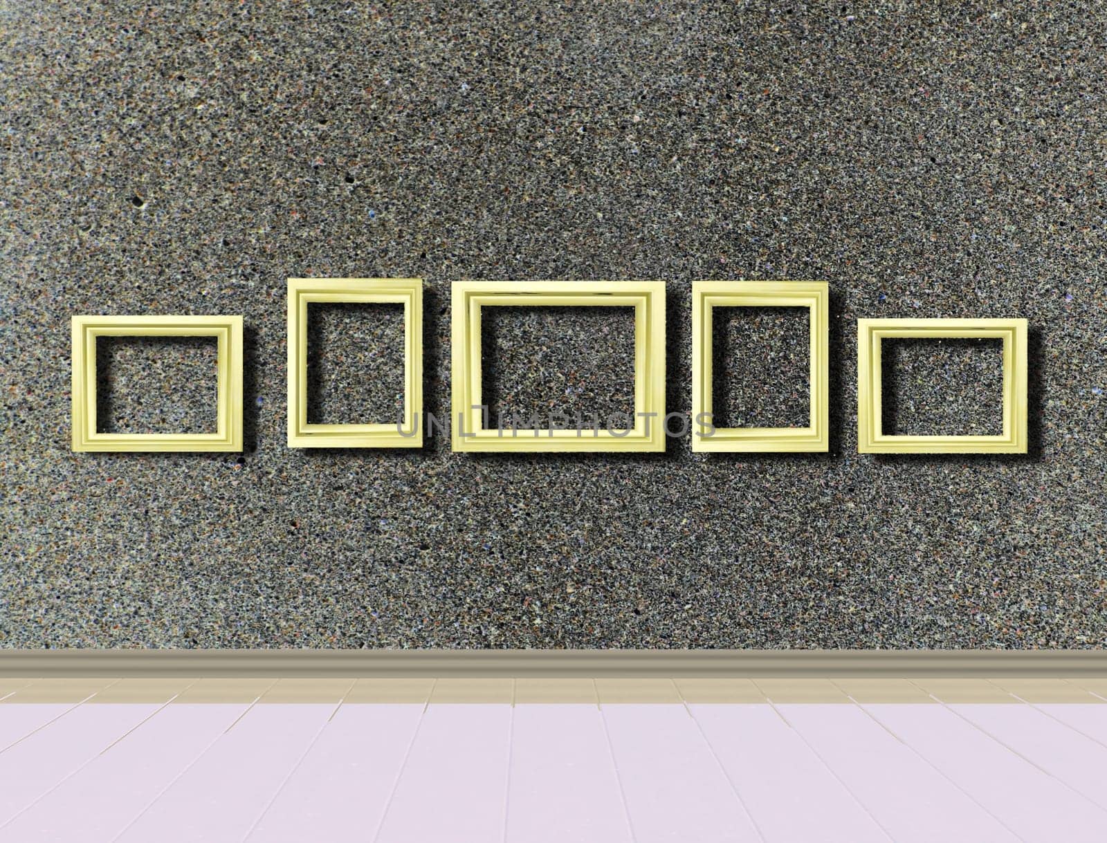 room with empty picture frames