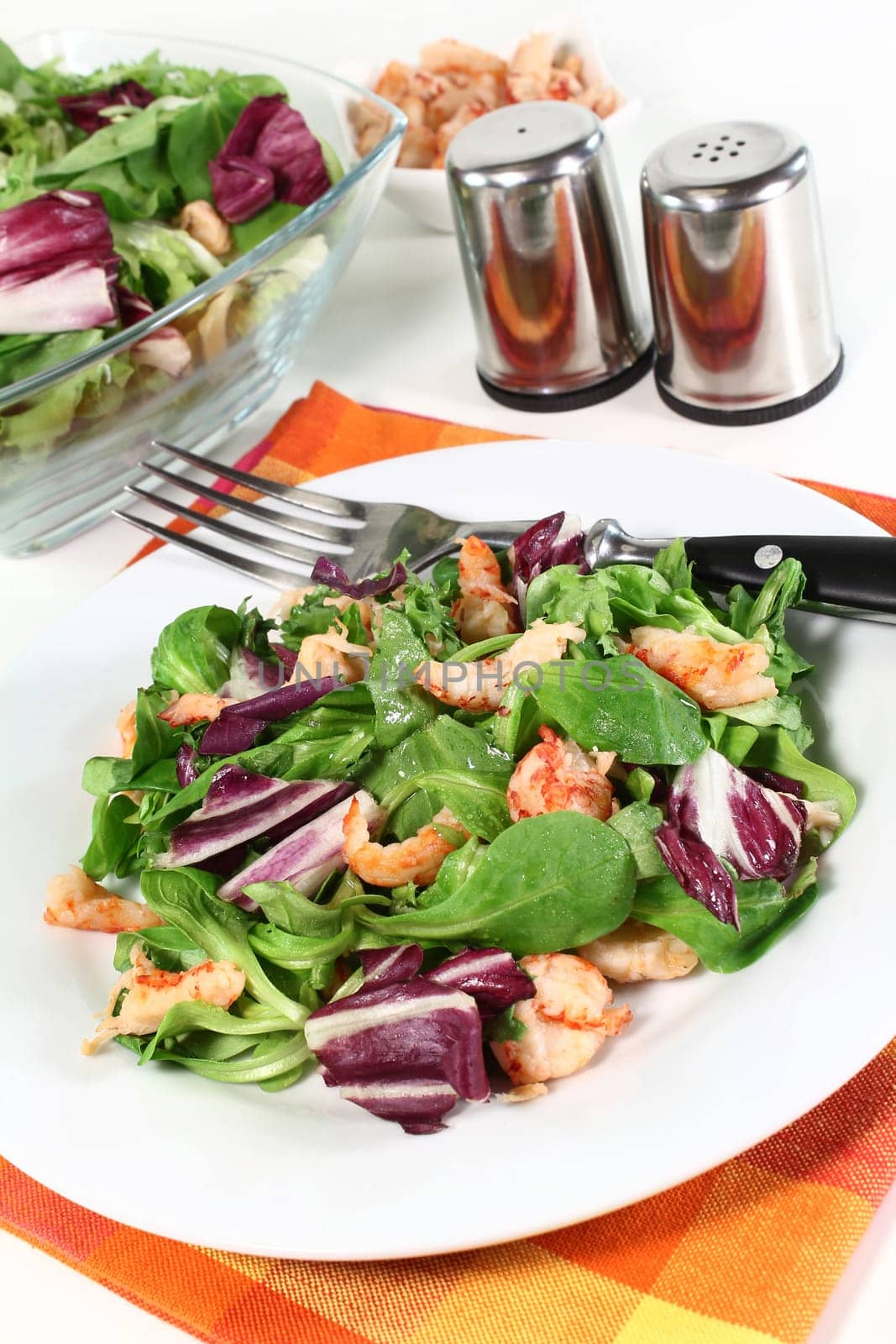 mixed leaf salad with crayfish