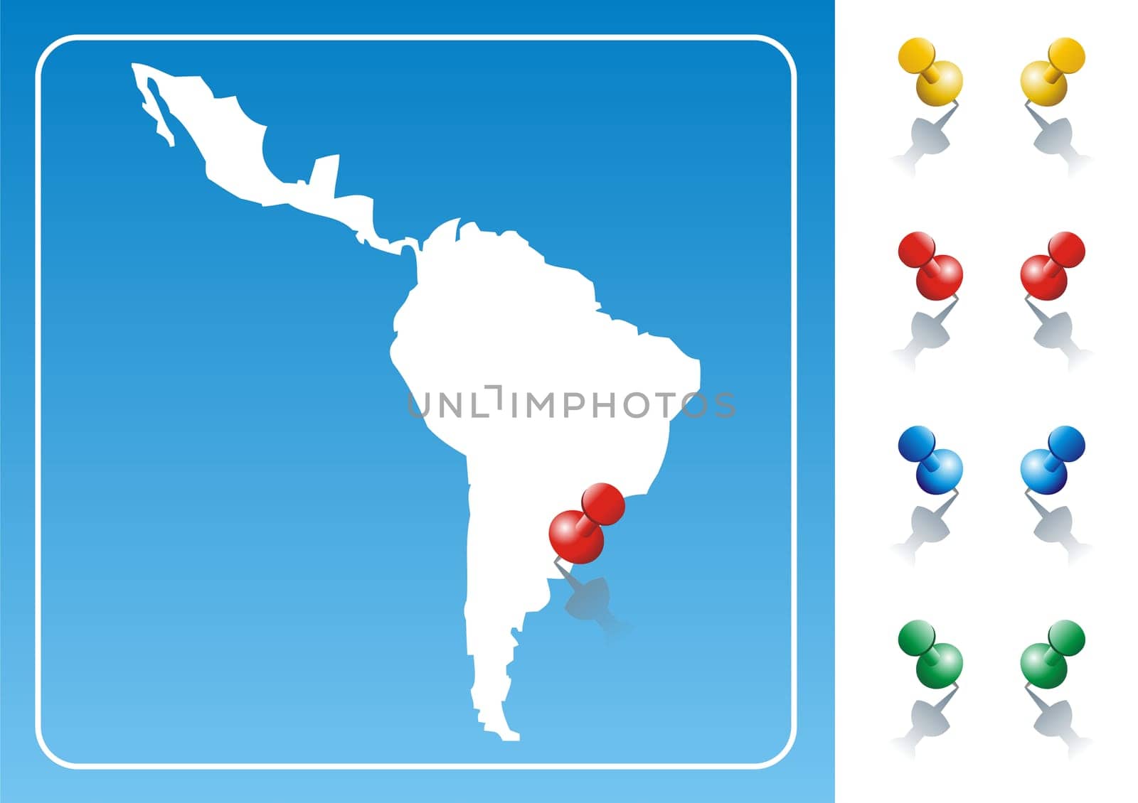 Latin America map illustration with pushpin. Vector image available.