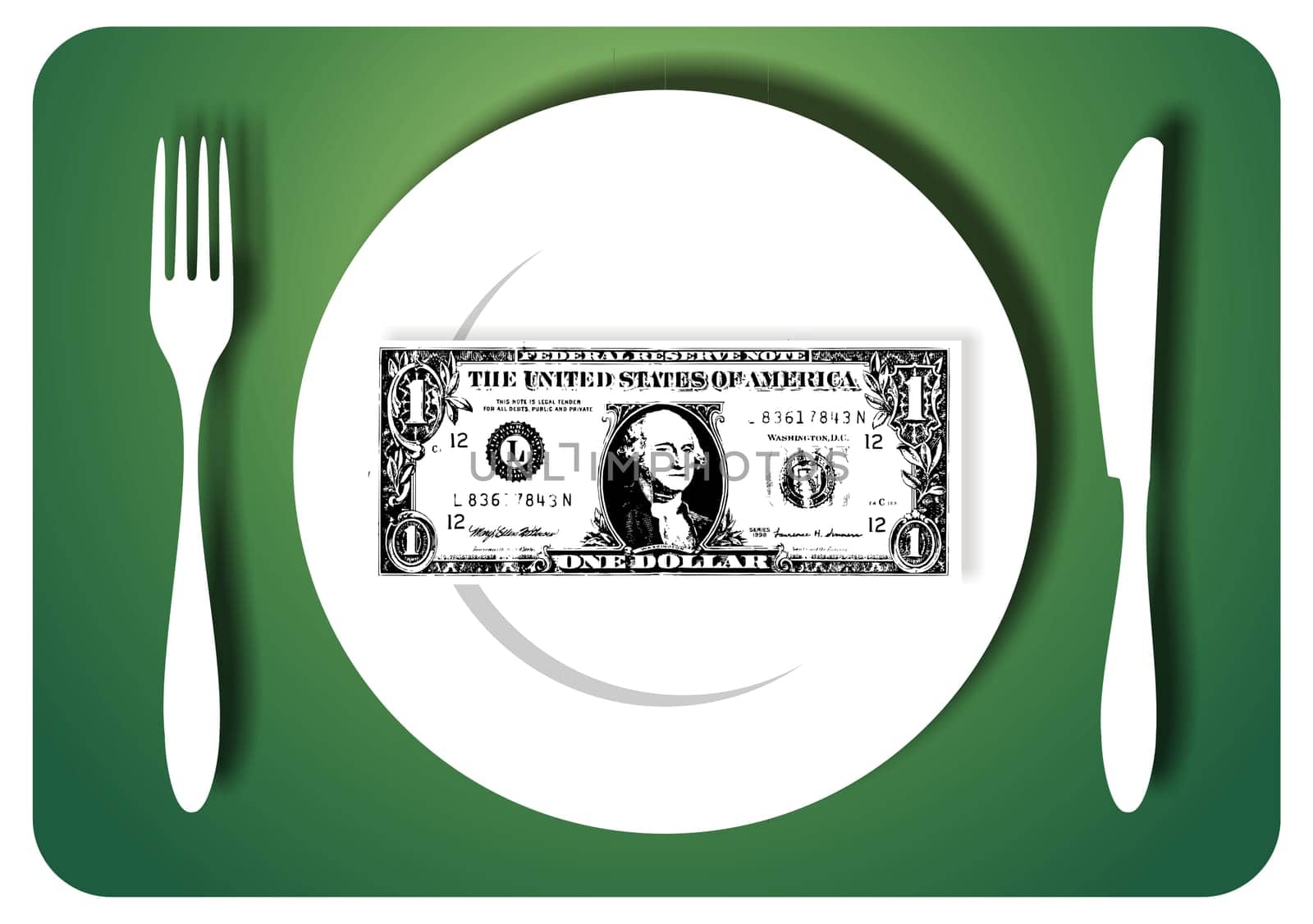 One-dollar bill for served for a meal. Vector available