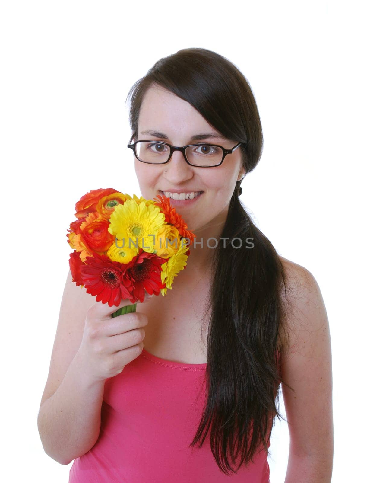 Young woman with gerberas