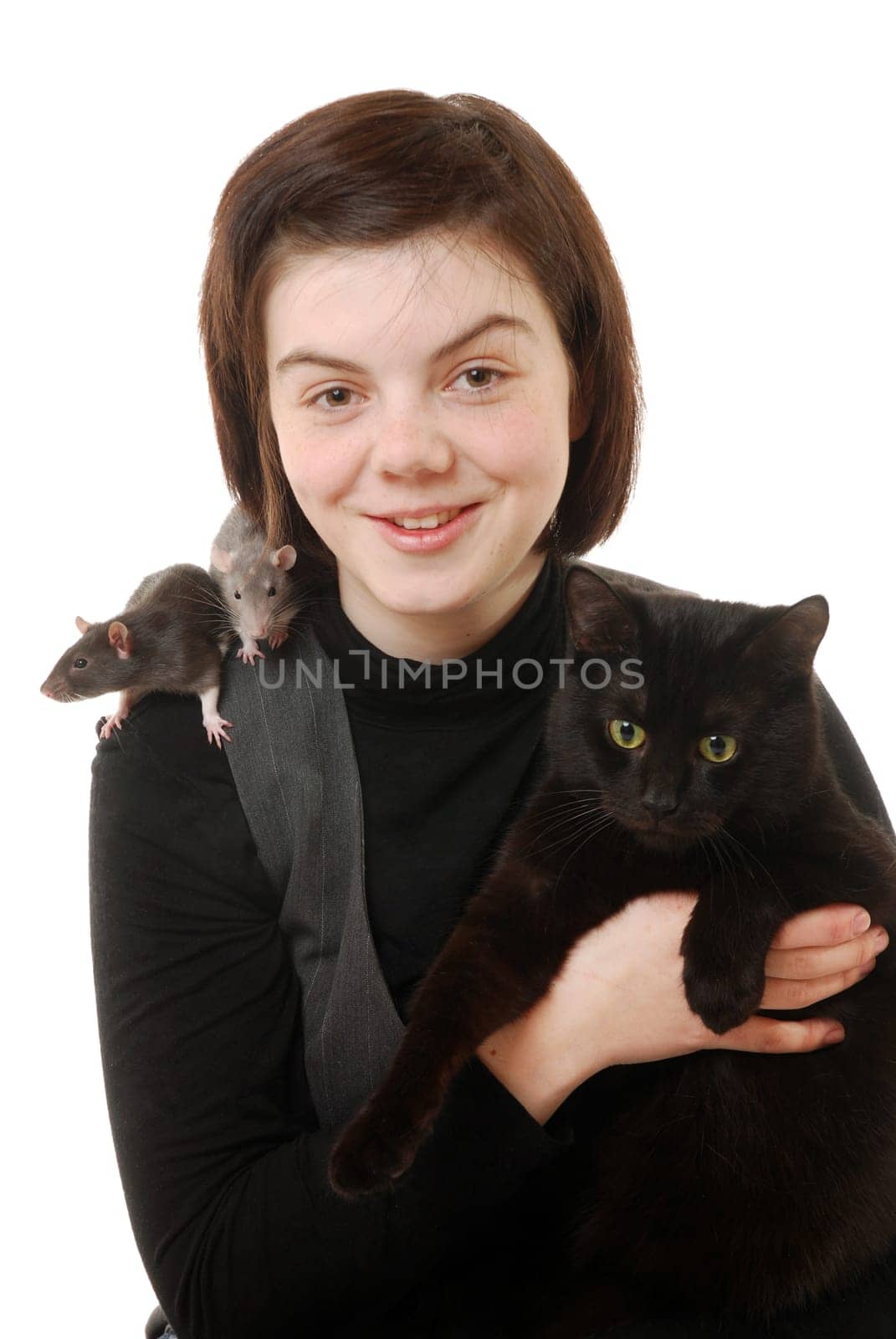 Girl with cat and rats