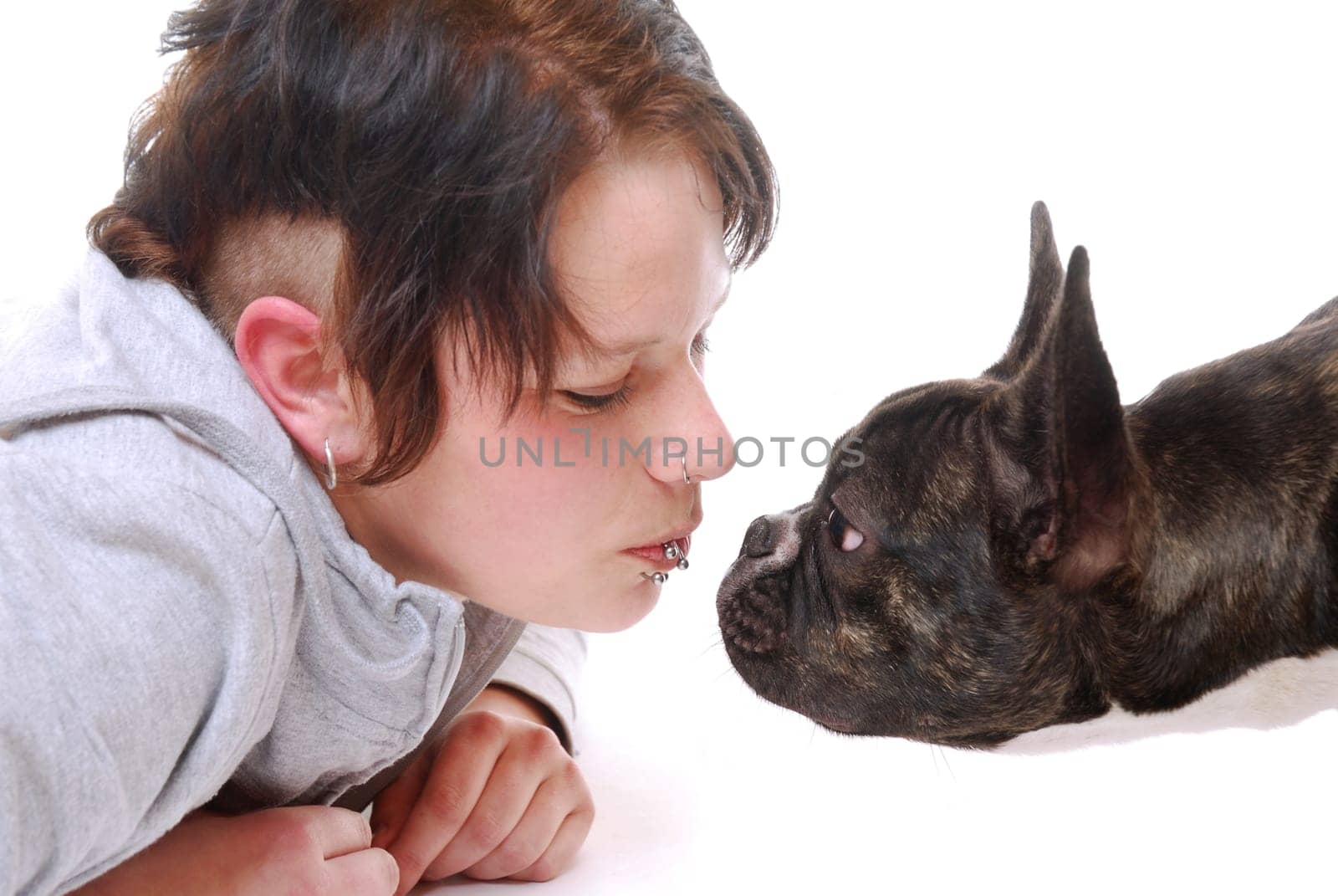 Young woman with french bulldog