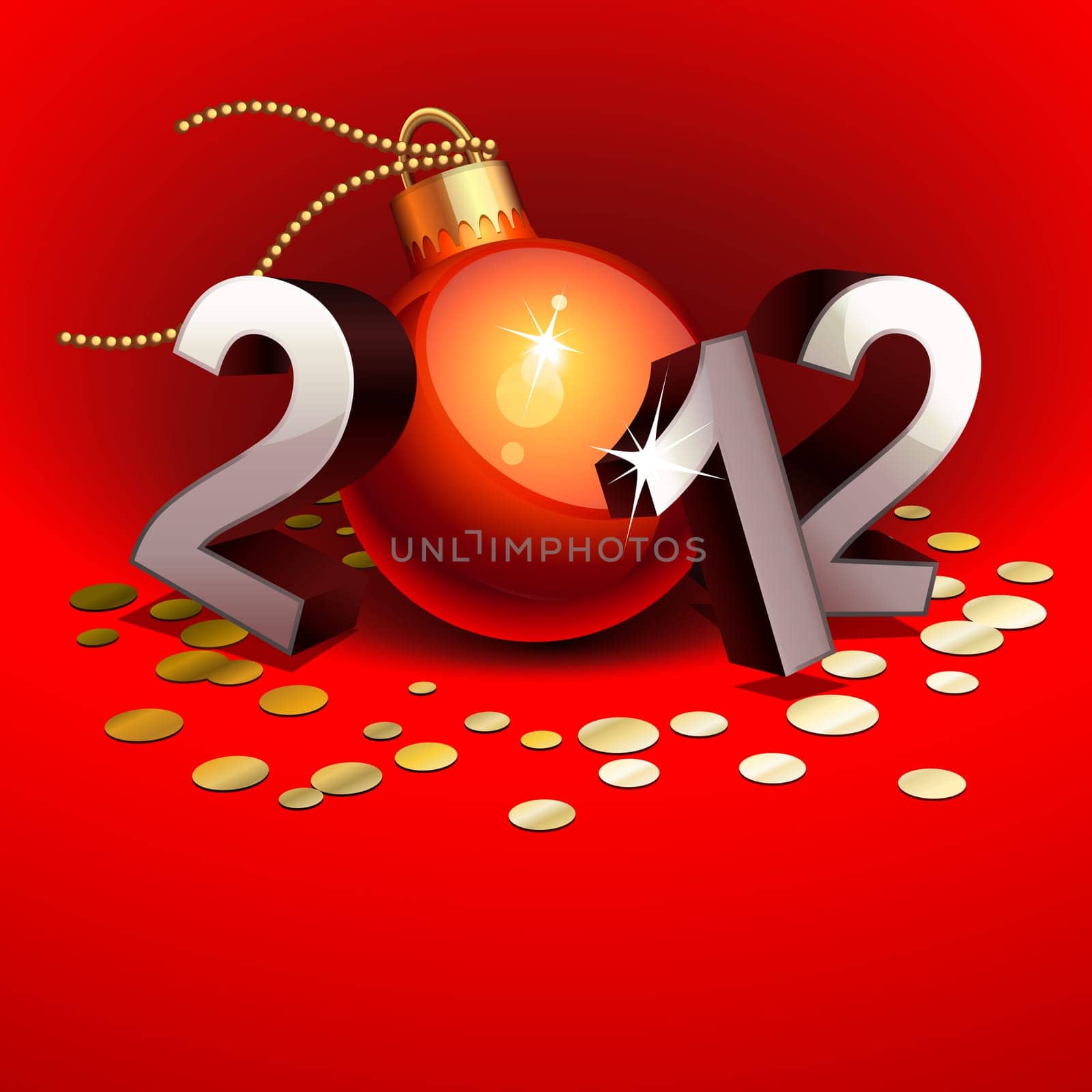 New year 2012 with numbers and bauble