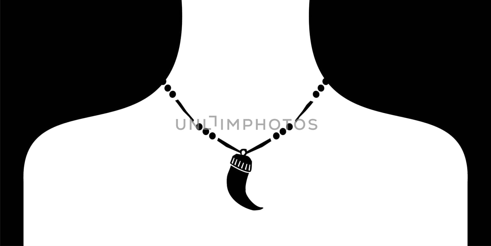 white female silohuette with black neckless on black background