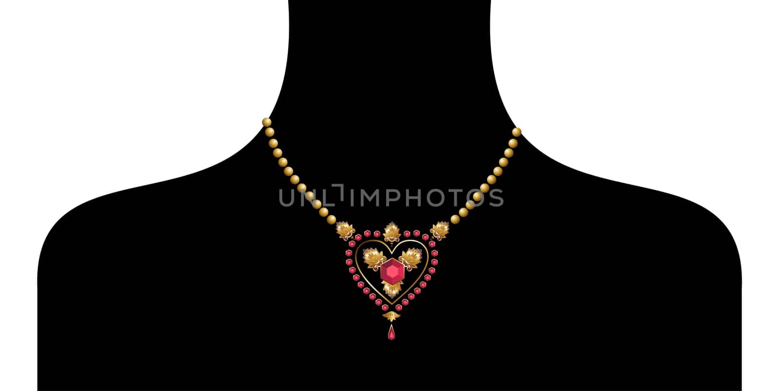 black female silohuette with golden neckless on white background