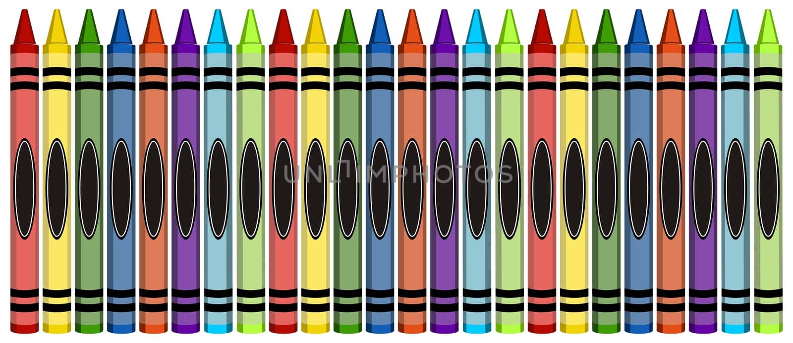 Group of 24 colorful crayons isolated on white background
