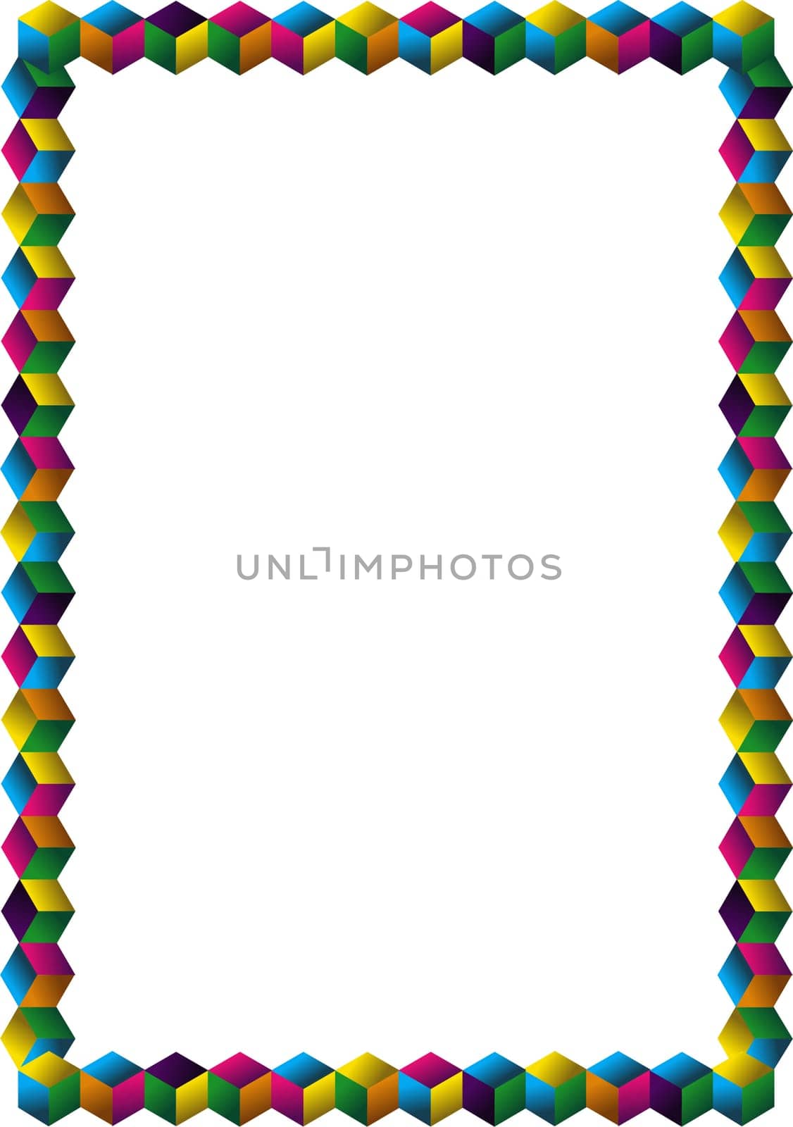 Rectangular multicolor cubes frame over white background.
