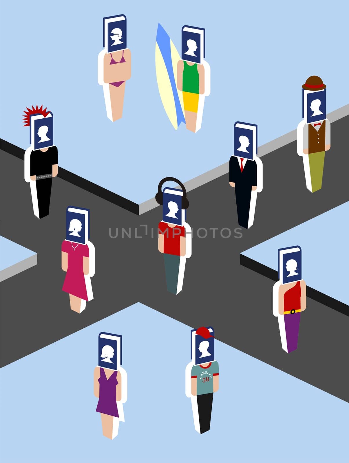 virtual community walking down the street from the social media